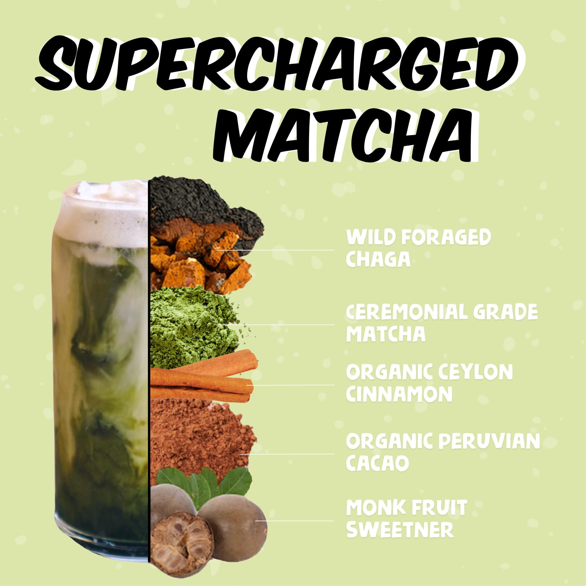 Renude Chaga Matcha - Ceremonial Grade Matcha Superfood Drink Mix With Adaptogens - Mushroom Matcha - Keto, Vegan, And Sugar Free - Natural Energy & Immune Support - (15 Servings)