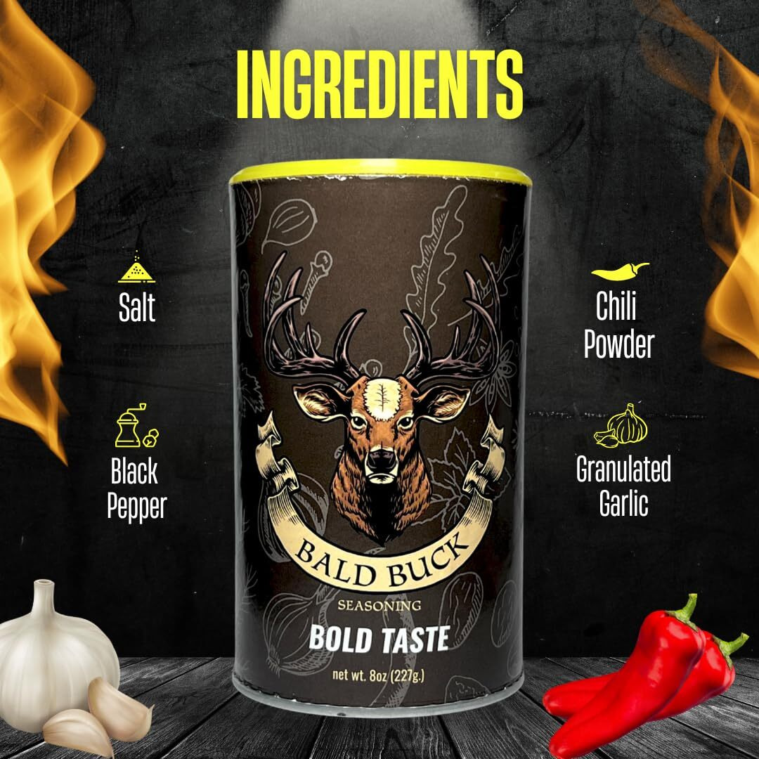 Bald Buck Seasoning Pack Of 2, 8 Oz (1 Bold Taste + 1 Slow Burn) | Rib Rub Bbq Chicken Seasoning | Bbq Seasoning And Rub | Rotisserie Chicken Seasoning & Bbq Rubs For Smoking | Bbq Rub Seasoning