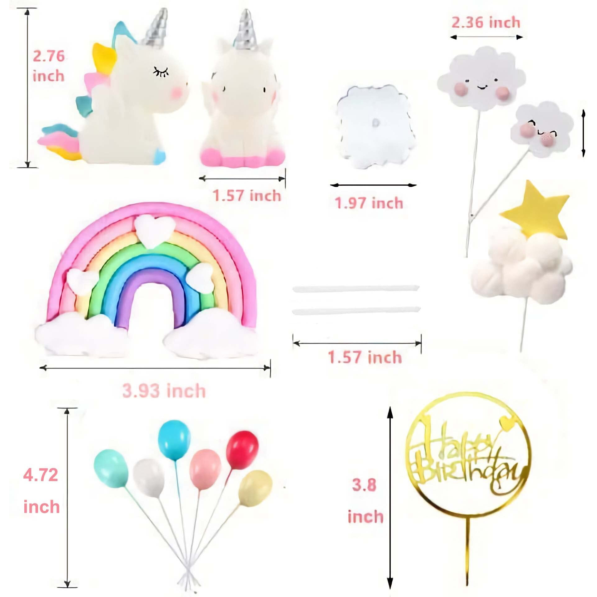 Unicorn Cake Topper, Qoadwem 15Pcs Unicorn Rainbow Cake Toppers For Girls With Rainbow Heart Unicorn Cloud Balloon Happy Birthday Cake Decorations For Boys Girls Kids Birthday