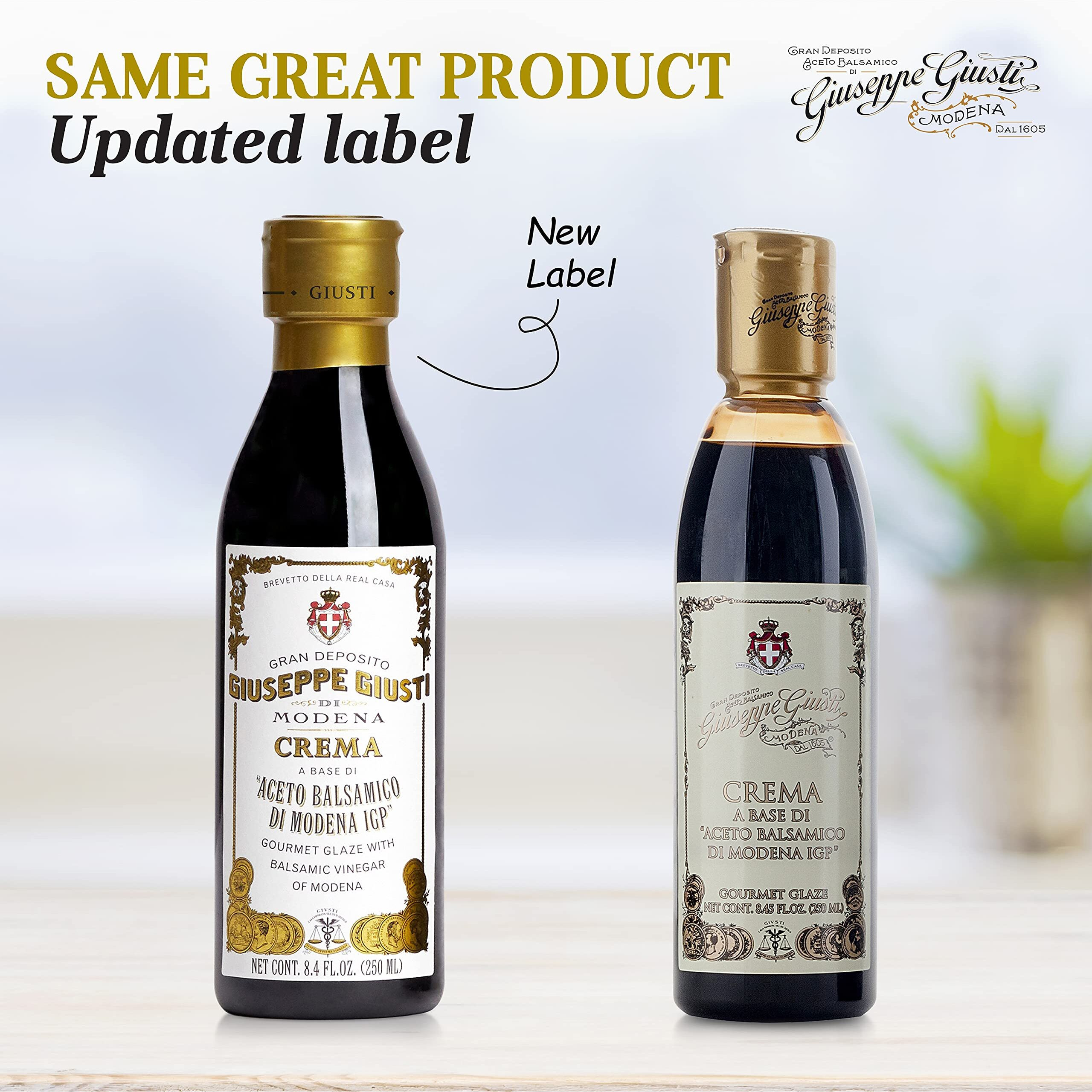 Giuseppe Giusti Italian Crema Balsamic Glaze Vinegar Reduction Of Modena Igp, Natural Flavored Balsamic Vinegar Glaze Made With Balsamic Vinegar Of Modena, Imported From Italy - 8.45 Fl Oz (6 Pack)