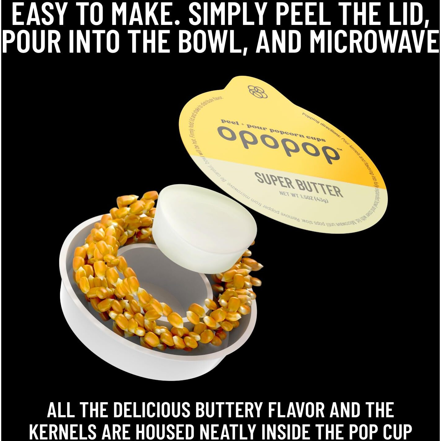 Opopop Microwave Popcorn - Pop Cups Super Butter 6-Pack, Non-Gmo Gourmet Popcorn Kernels & Popcorn Flavoring, Butter Popcorn, Gluten Free Snacks, Easy To Make And No Mess