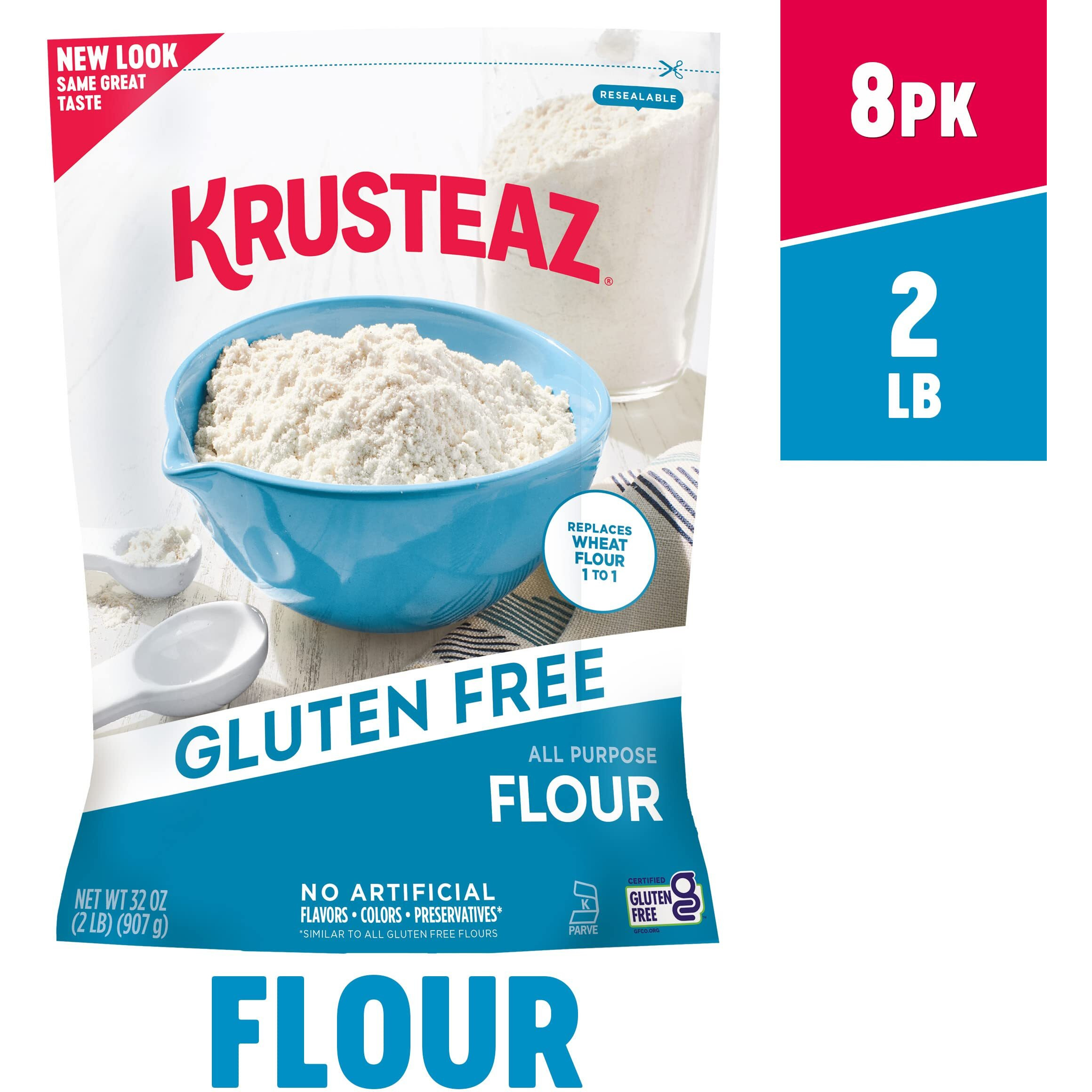 Krusteaz Gluten Free All-Purpose Flour, No Artificial Flavors, Colors, Or Preservatives, 32 Oz Boxes (Pack Of 8)