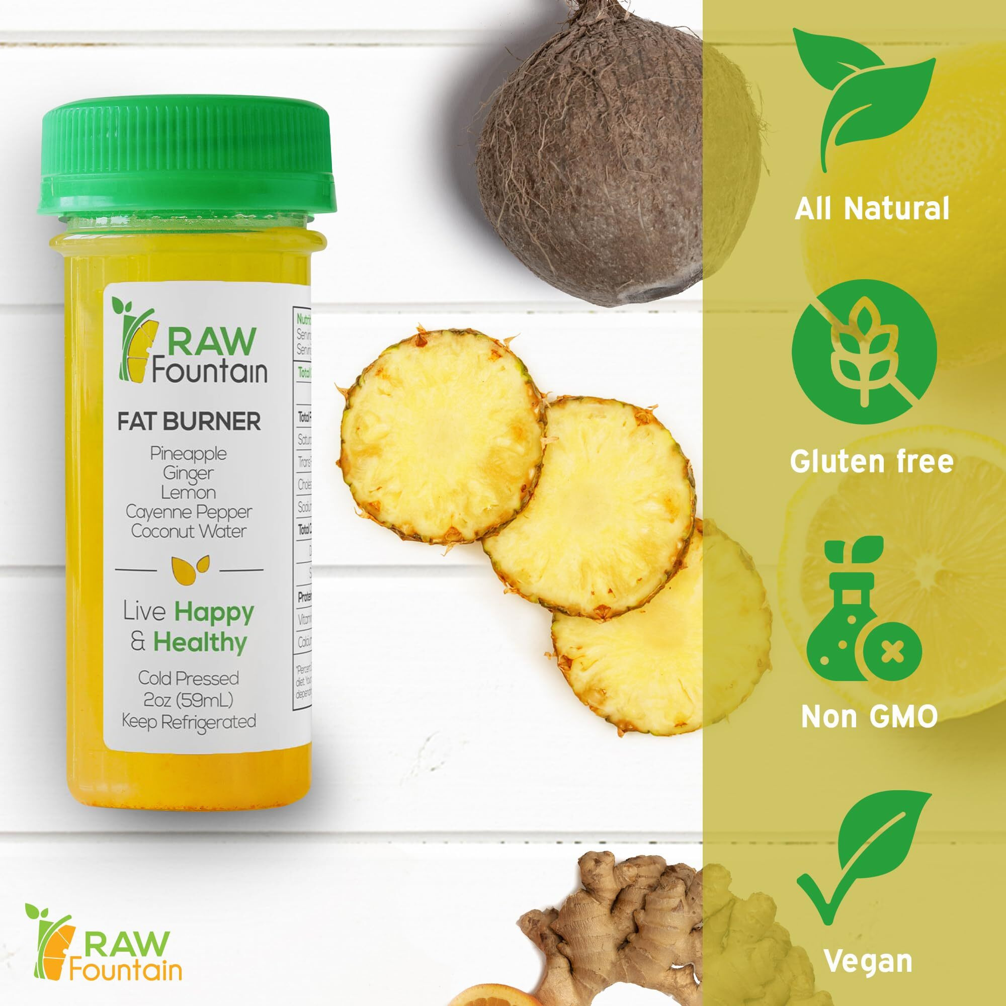 20 Immunity Shots W/Ginger, Lemon, Cayenne Pepper, Pineapple 2Fl Oz, Packed W/Vitamin C, Raw & Cold Pressed, Unpasteurized, Boosts Immunity, All Natural, No Artificial Flavor