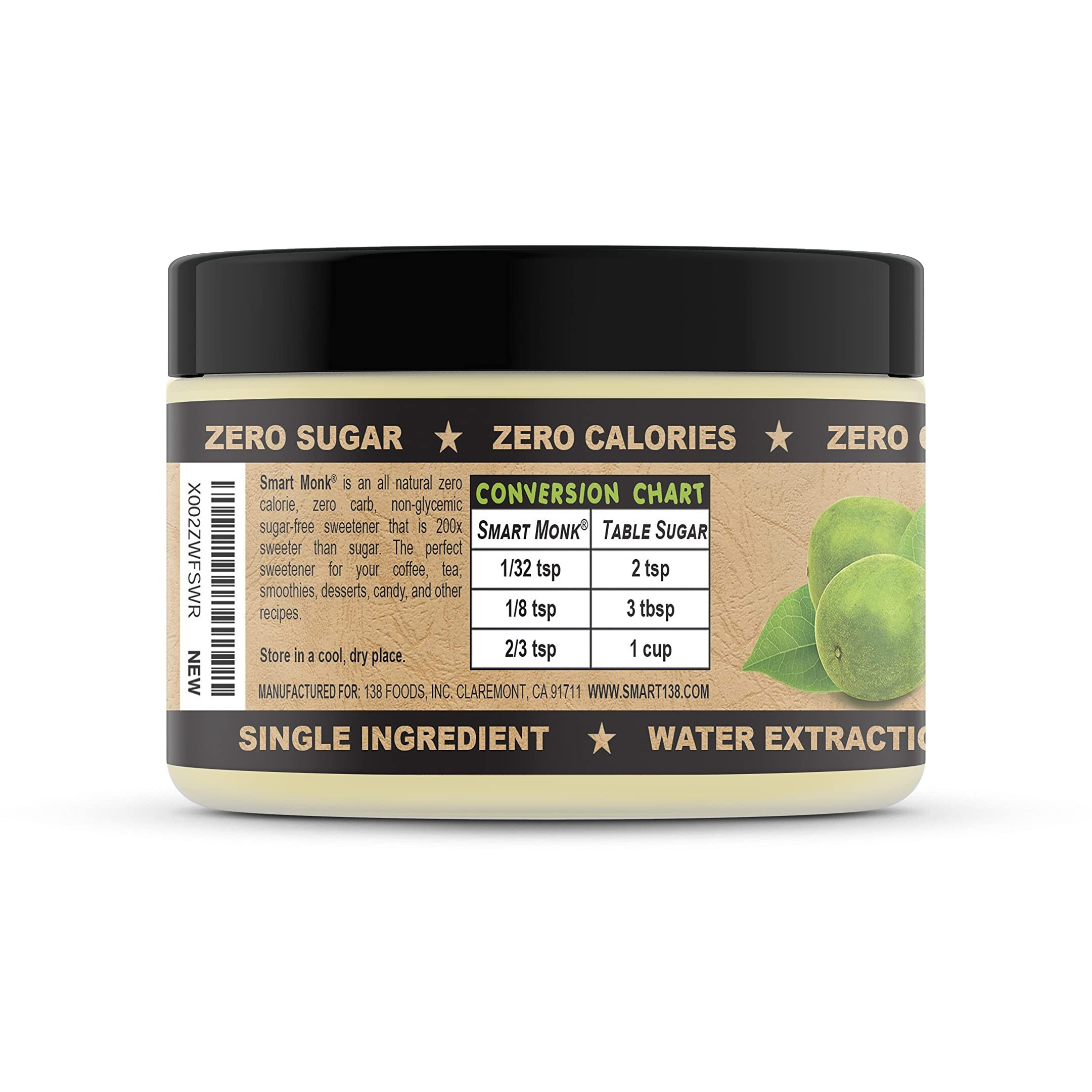 Smart Monk - 100% Monkfruit Extract, Non-Glycemic, Zero Calorie, Sugar-Free Monk Fruit Sweetener (3Oz / 85G)