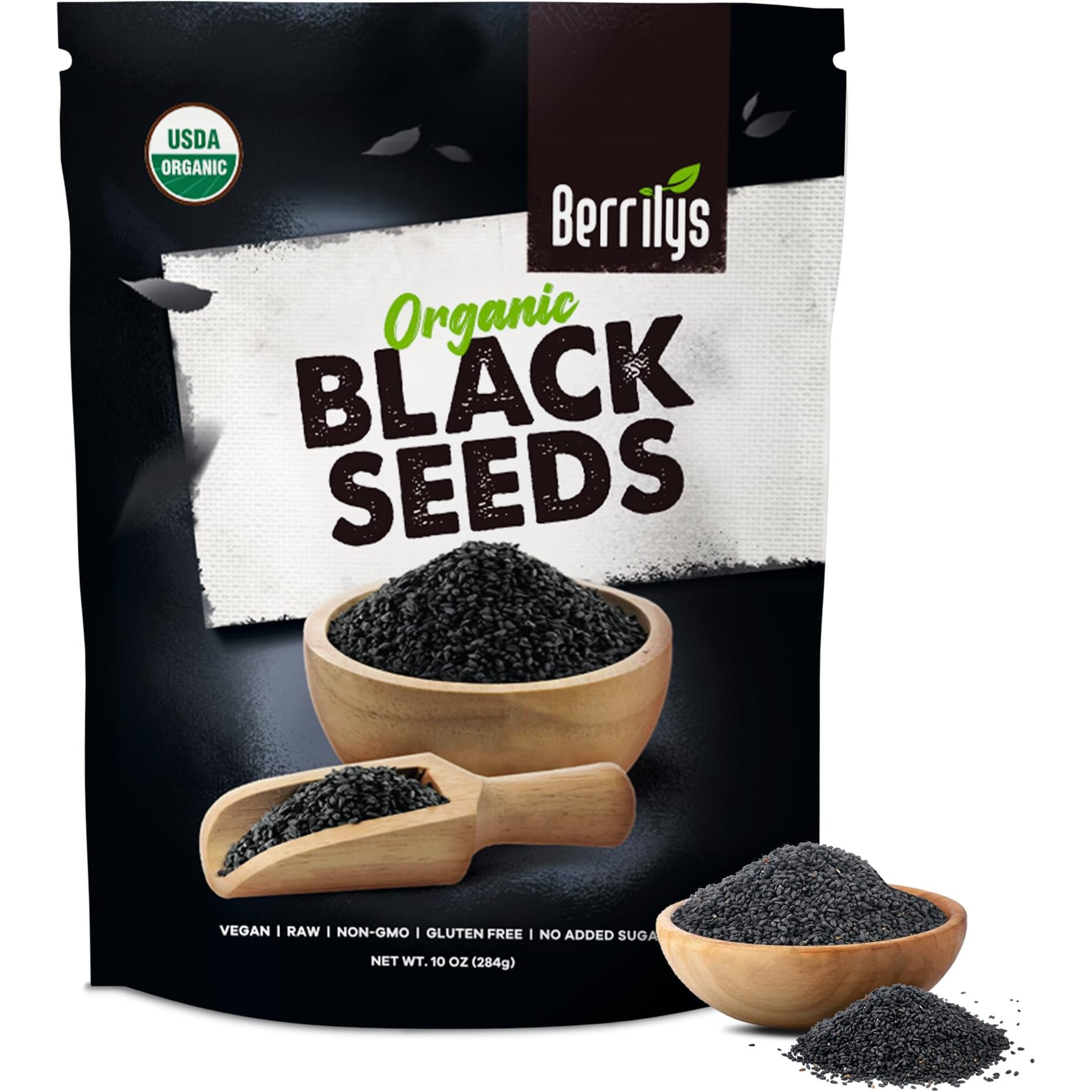 Berrilys Black Seeds - Usda Organic Nigella Sativa, Kalonji & Black Cumin Seeds, Vegan, Gluten-Free - Pure Spice & Health Food, Enhances Flavor Of Dishes, Nutrient-Rich, Premium Quality - 10Oz