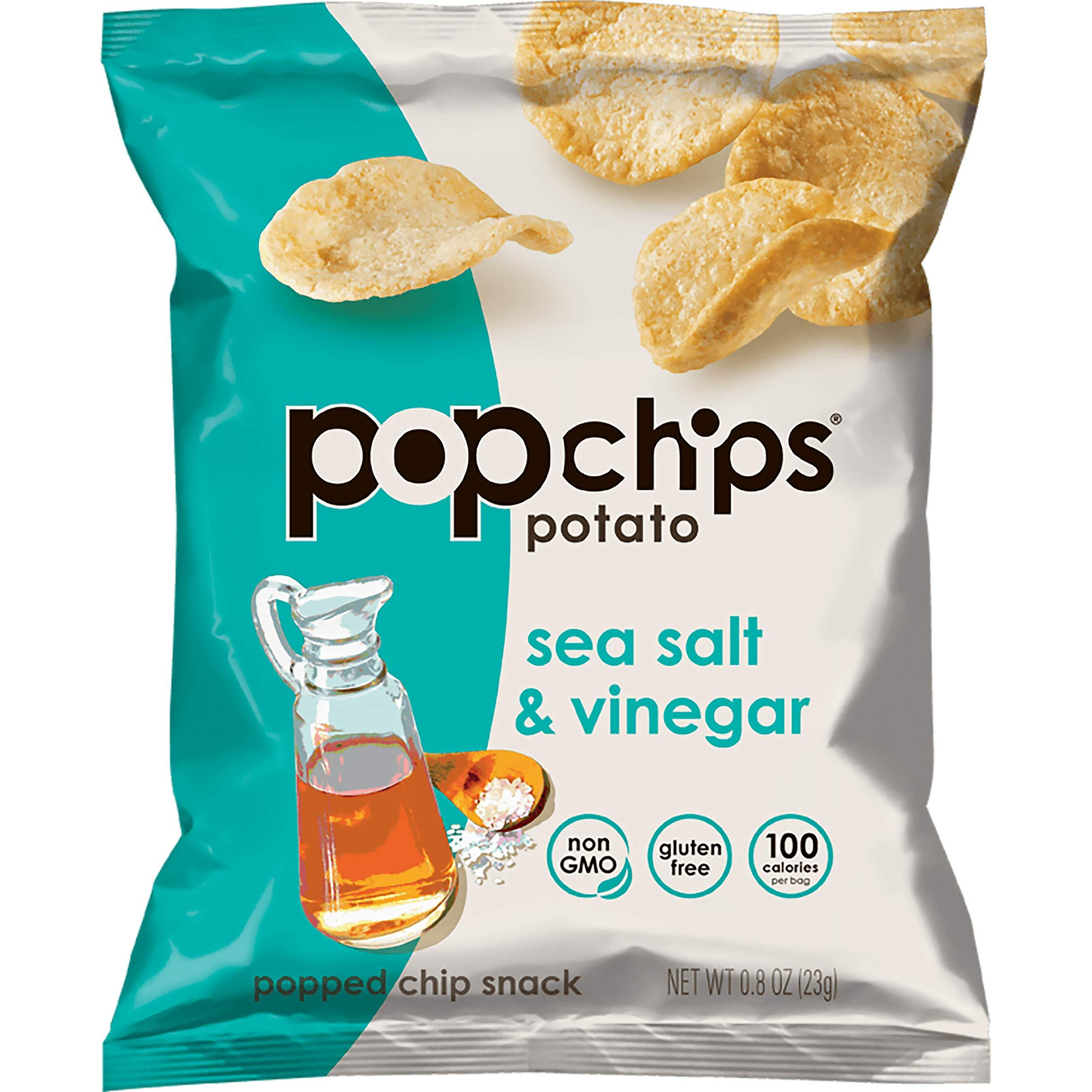 Popchips Sea Salt & Vinegar Potato Chips Single Serve 0.8 Oz Bags (Pack Of 24)