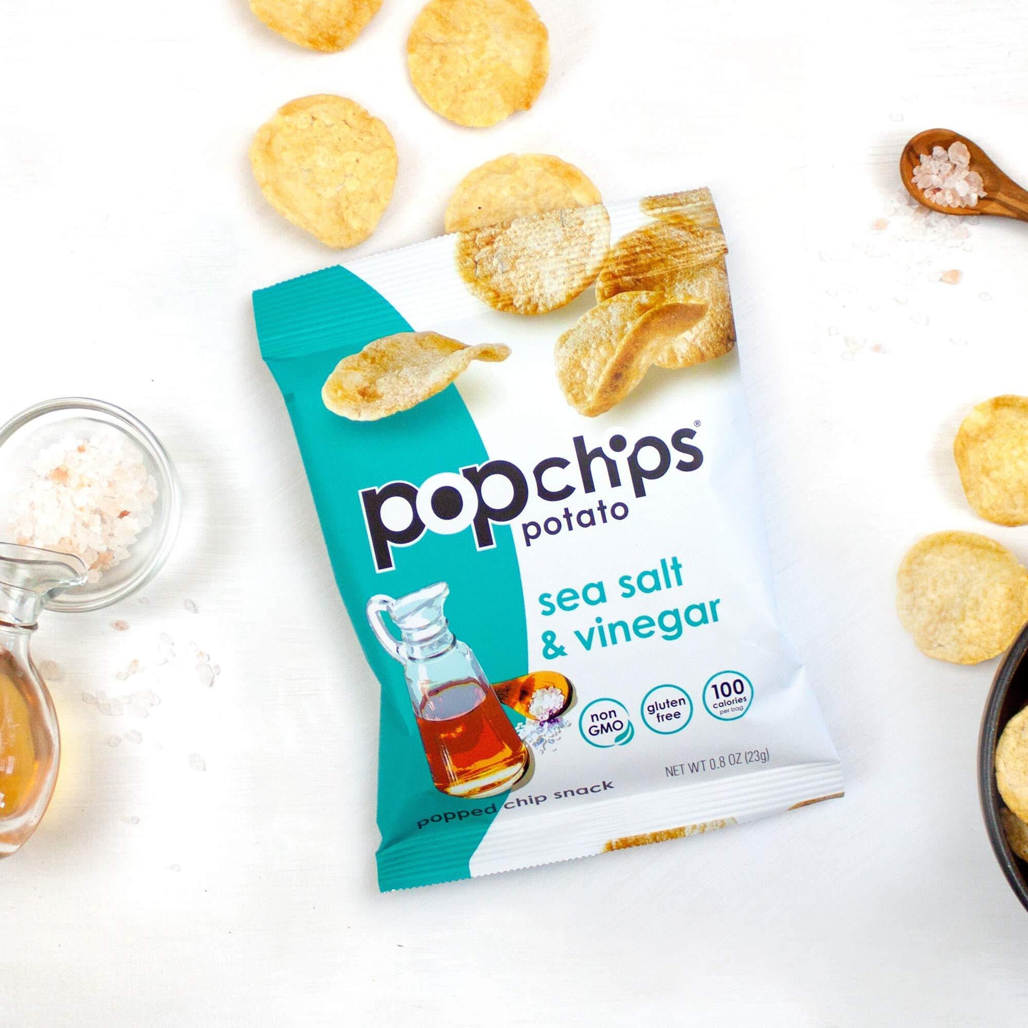 Popchips Sea Salt & Vinegar Potato Chips Single Serve 0.8 Oz Bags (Pack Of 24)