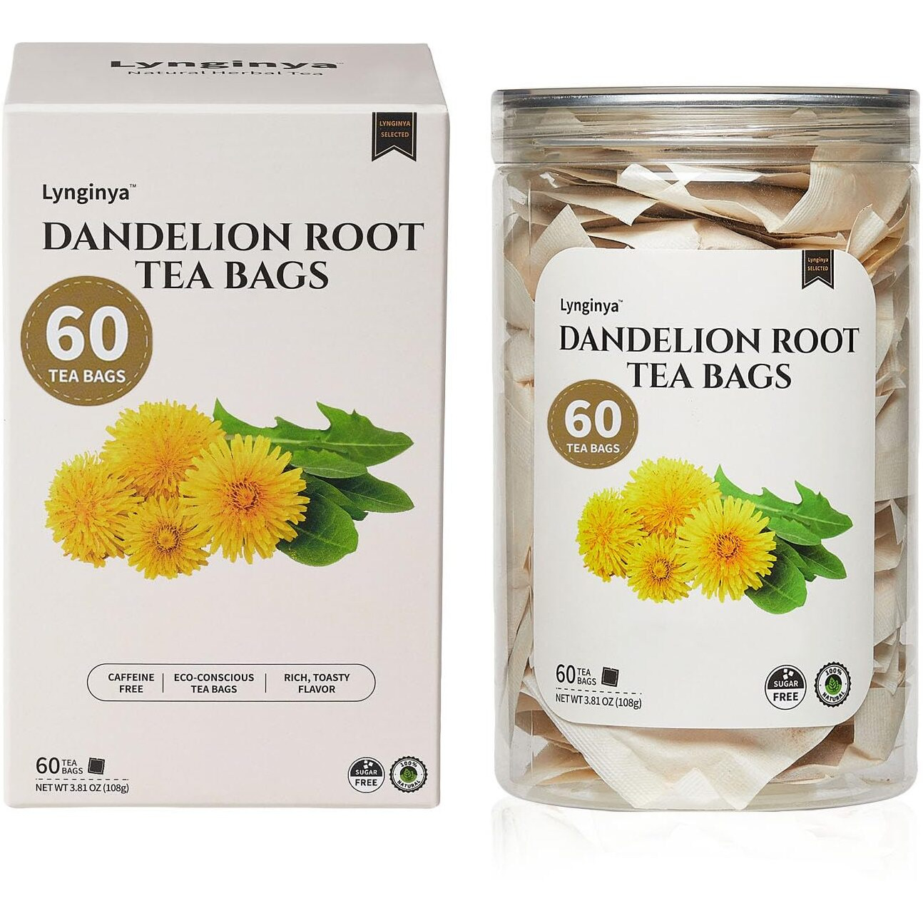 Lynginya Dandelion Root Tea, 60 Tea Bags - Premium Roasted Dandelion Root - Natural Herbal Tea - Rich Flavor Of Dandelion Root - No Sugar & No Caffeine