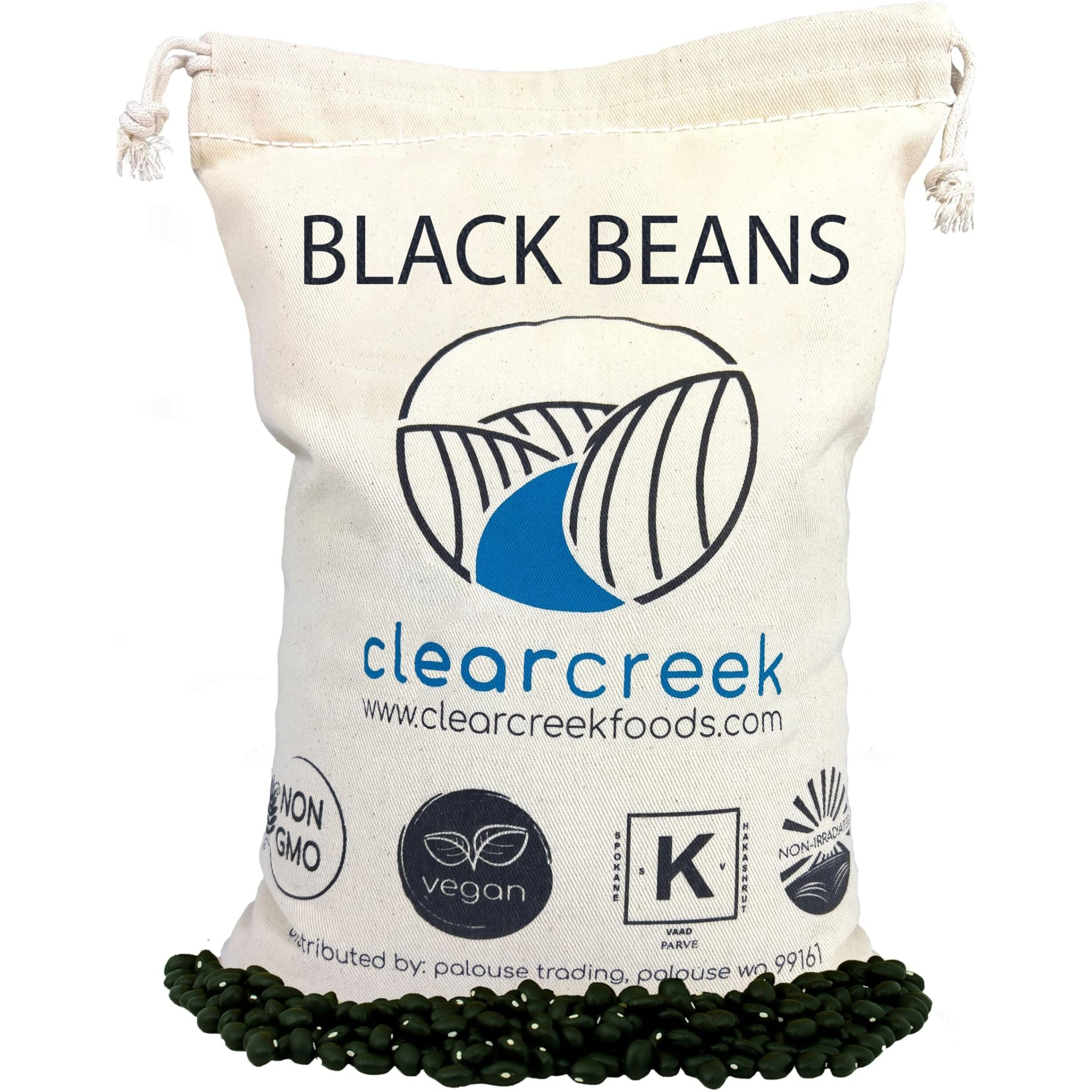 Washington State Black Beans | 4 Lb Linen Drawstring Bag | Non-Gmo | Vegan | Kosher | Non-Irradiated | Dry Black Beans | Frijoles Negros