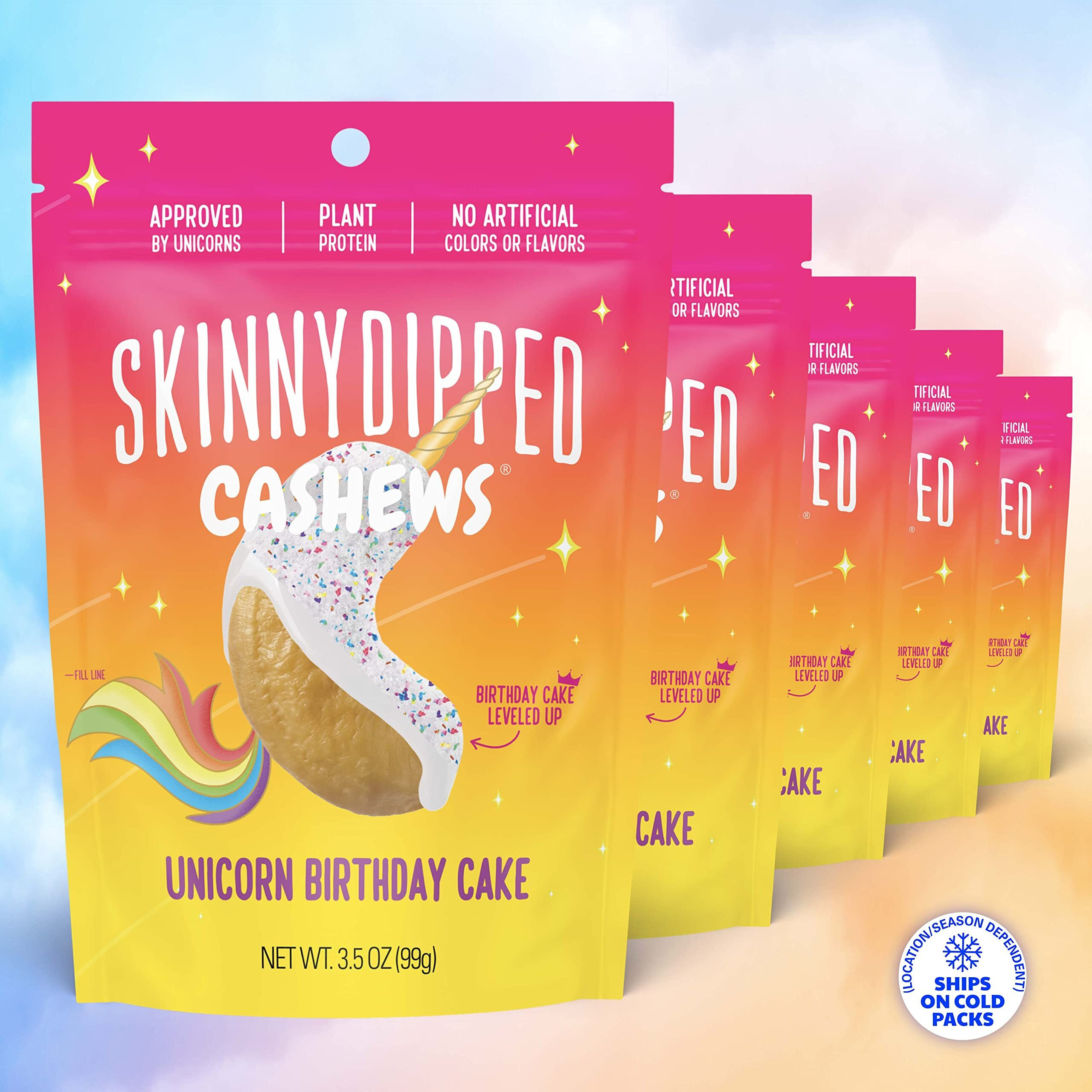 Skinnydipped Unicorn Birthday Cake Cashews, Healthy Snack, Plant Protein, Gluten Free, Resealable Bags, 3.5 Ounce (Pack Of 5)