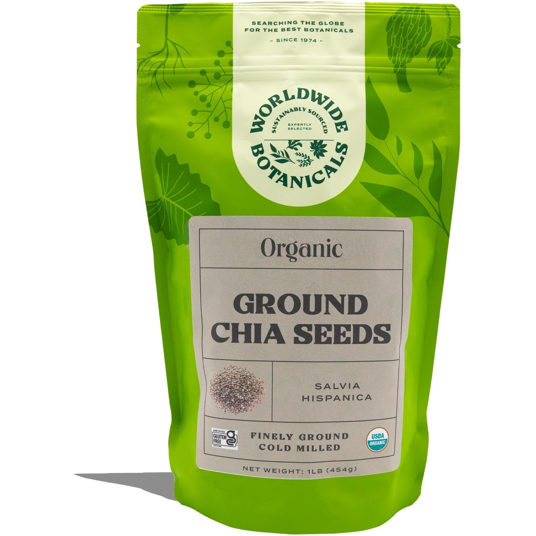 Worldwide Botanicals Organic Ground Chia Seeds - Excellent Source Of Fiber, Protein, And Omega-3 Fatty Acids | Gluten-Free | Vegan | Non-Gmo | Kosher, 1 Pound, Pack Of 2