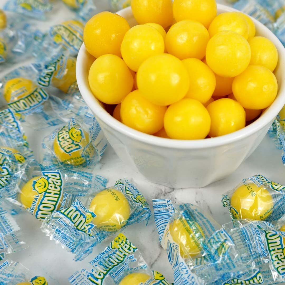 Lemonheads Candy, 3Lb Bulk Bag (Approximately 235 Pieces), Sour Hard Candy, Yellow Candy, Indvidually Wrapped Lemonhead Bulk Candy, The Hampton Popcorn & Candy Company
