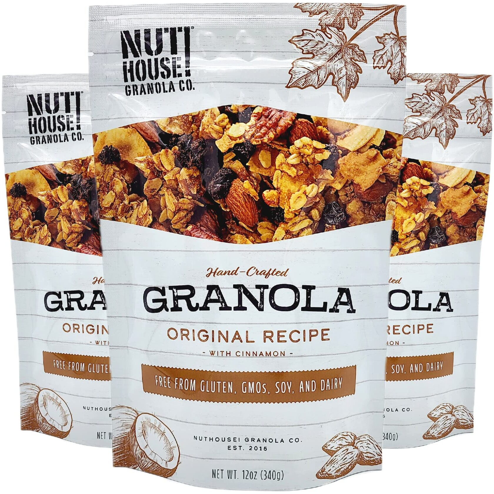Nuthouse Granola Company - Premium Original Recipe Granola | Certified Gluten-Free, Non-Gmo, Kosher | Vegan, Soy-Free | 12 Oz. Bag (3-Pack)