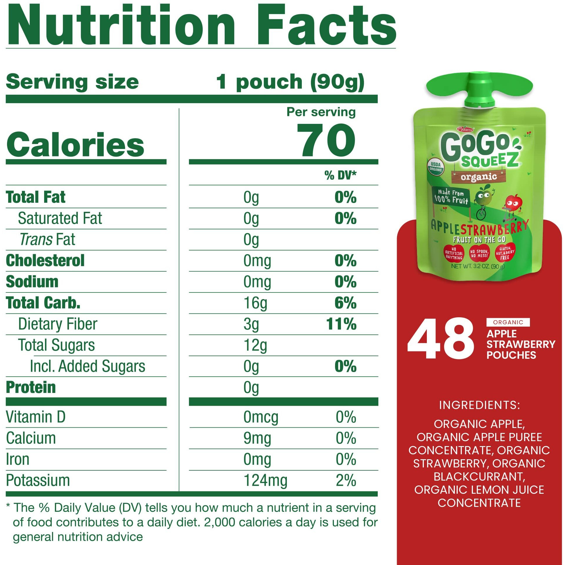 Gogo Squeez Fruit On The Go Organic, Apple Strawberry, 3.2 Oz (Pack Of 48), Unsweetened Organic Fruit Snacks For Kids, Gluten Free, Nut Free And Dairy Free, Recloseable Cap, Bpa Free Pouches
