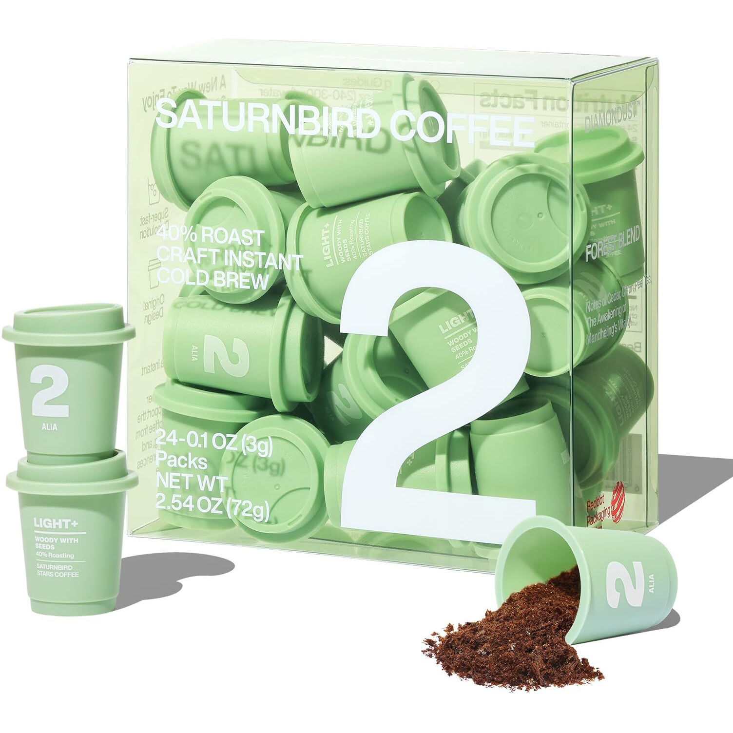 Saturnbird Coffee Instant Cold Brew, Light-Medium Roast (No.2), 100% Arabica Coffee Powder, Enjoy Cold/Hot, 24 Single Serves Perfect For Iced Coffee, Camping, Travel, Home, Office