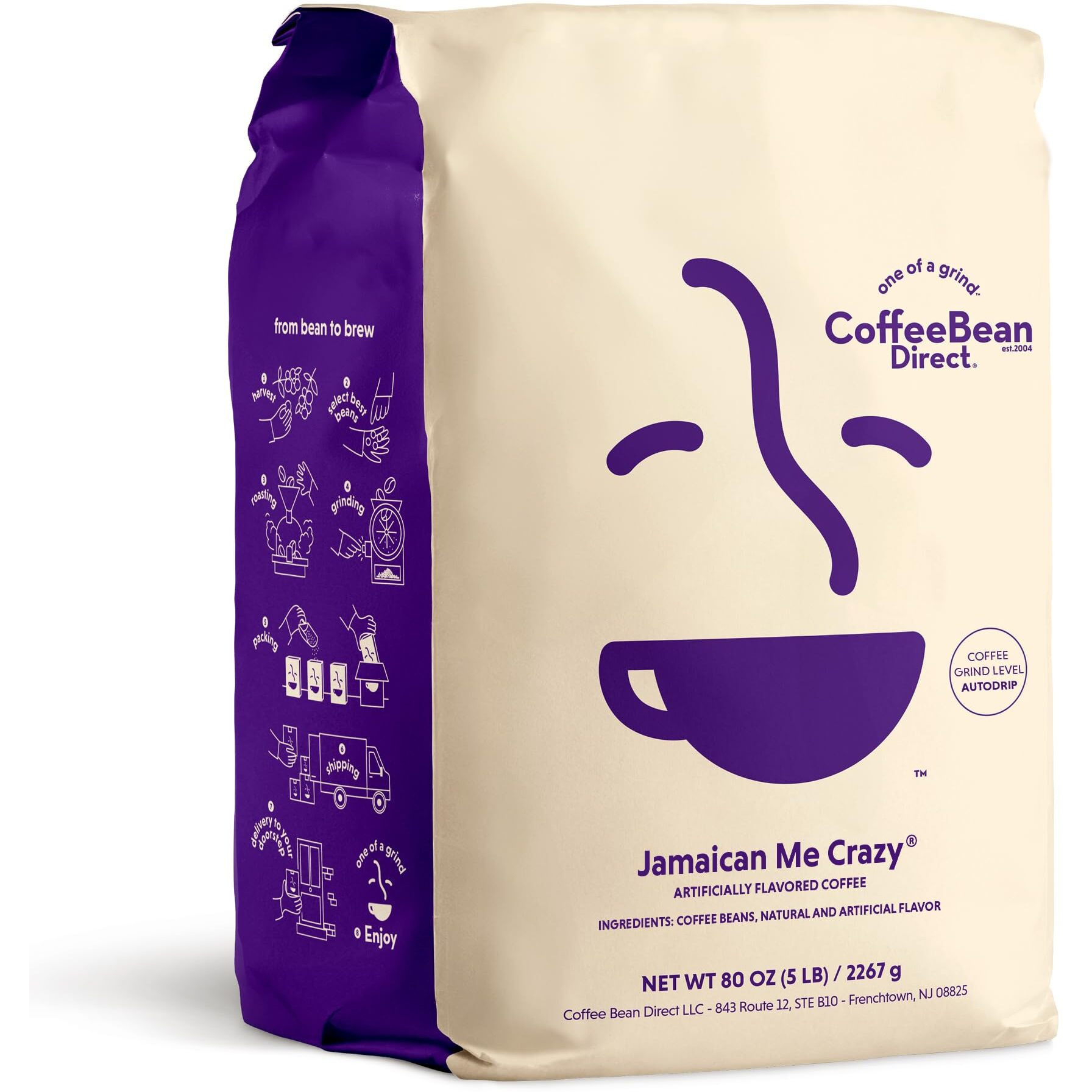 Coffee Bean Direct Jamaican Me Crazy Flavored, Ground Coffee, 5 Pound Bag