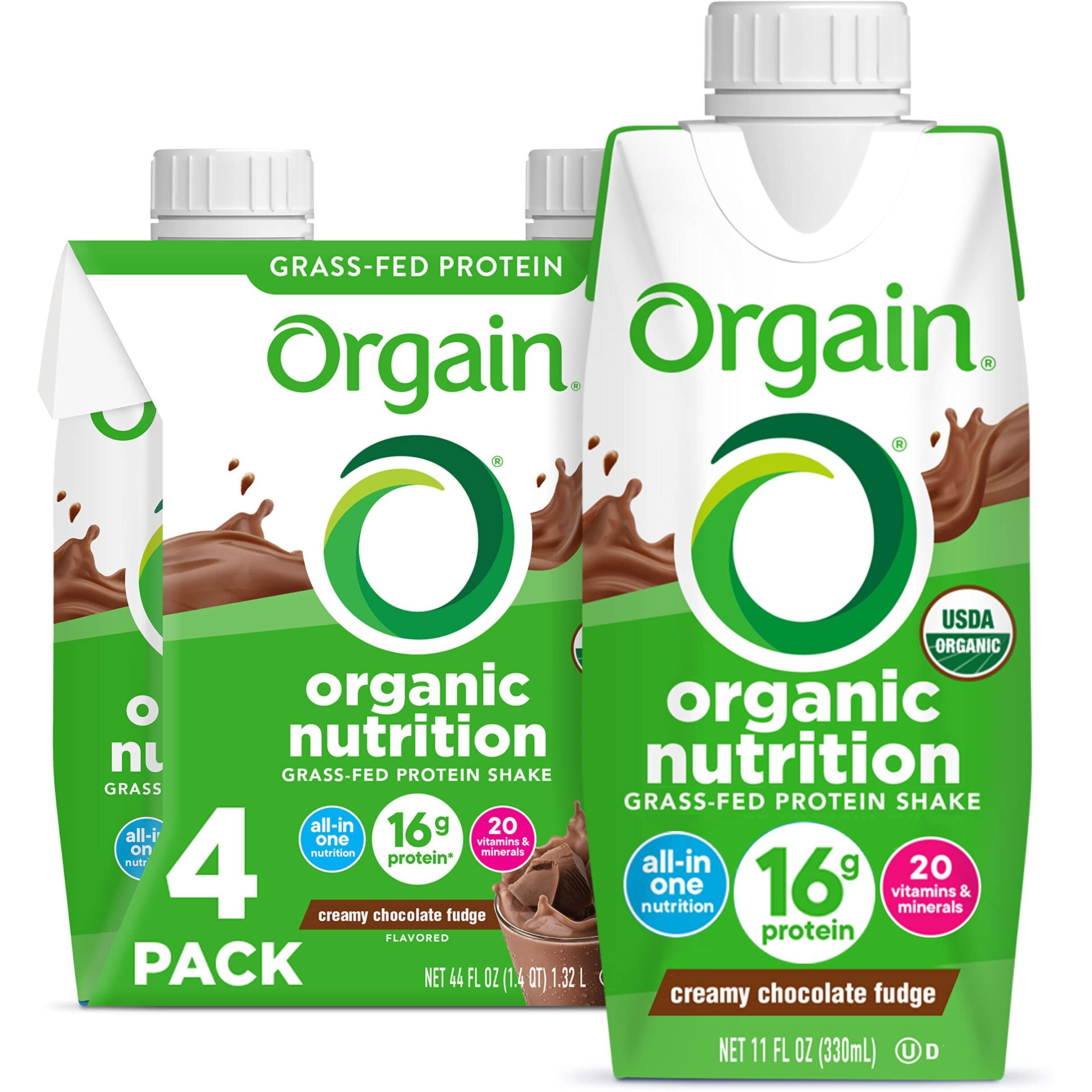 Orgain Organic Nutritional Protein Shake, Creamy Chocolate Fudge - 16G Grass Fed Whey Protein, Meal Replacement, 20 Vitamins & Minerals, Fruits & Vegetables, Gluten Free, Non-Gmo, 11 Fl Oz (4 Pack)
