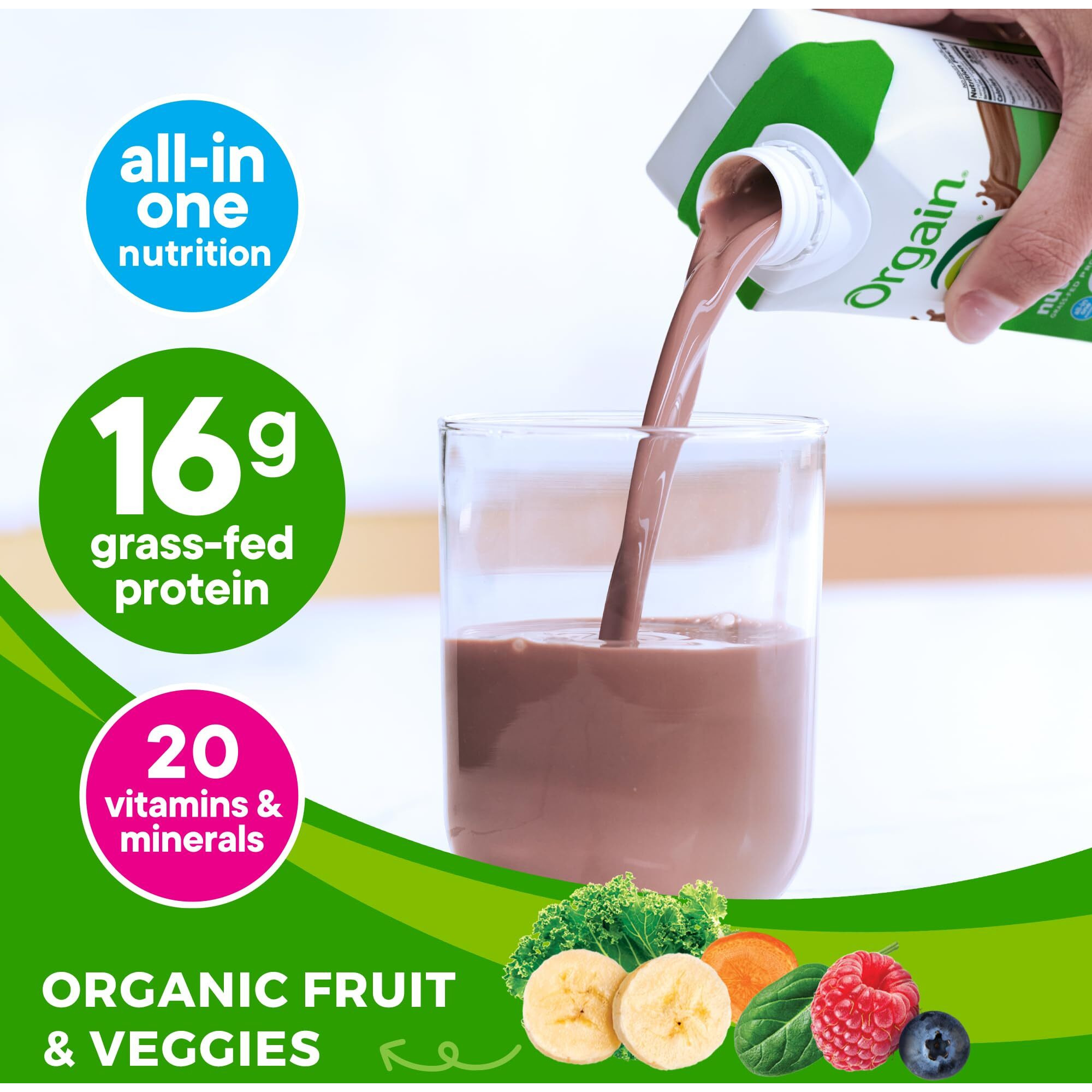 Orgain Organic Nutritional Protein Shake, Creamy Chocolate Fudge - 16G Grass Fed Whey Protein, Meal Replacement, 20 Vitamins & Minerals, Fruits & Vegetables, Gluten Free, Non-Gmo, 11 Fl Oz (4 Pack)