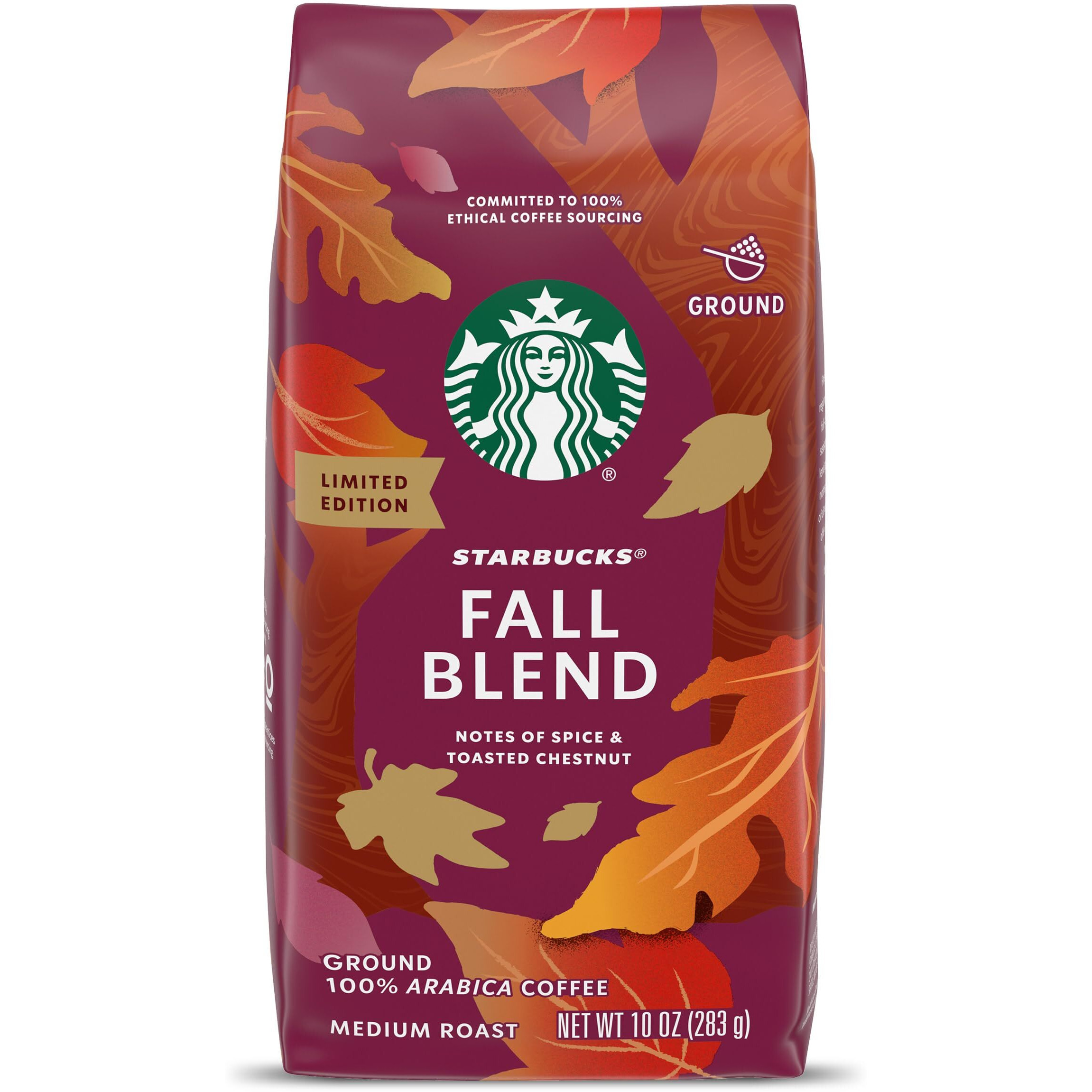 Starbucks Ground Coffee, Medium Roast Coffee, Fall Blend, 100% Arabica, Limited Edition, 1 Bag (10 Oz)