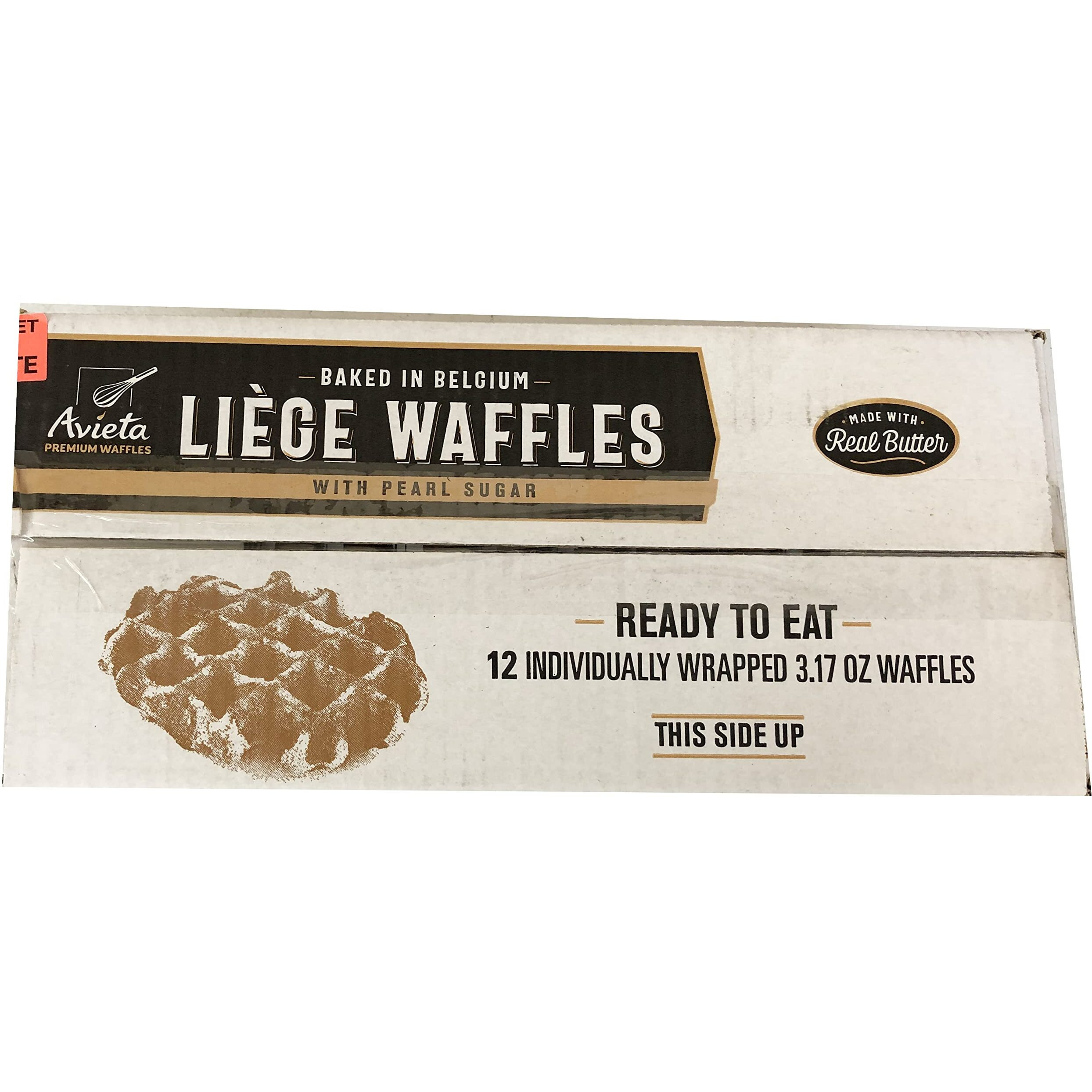Avieta Belgian Pearl Sugar Waffles, 12 Individually Packed 3.17 Ounce