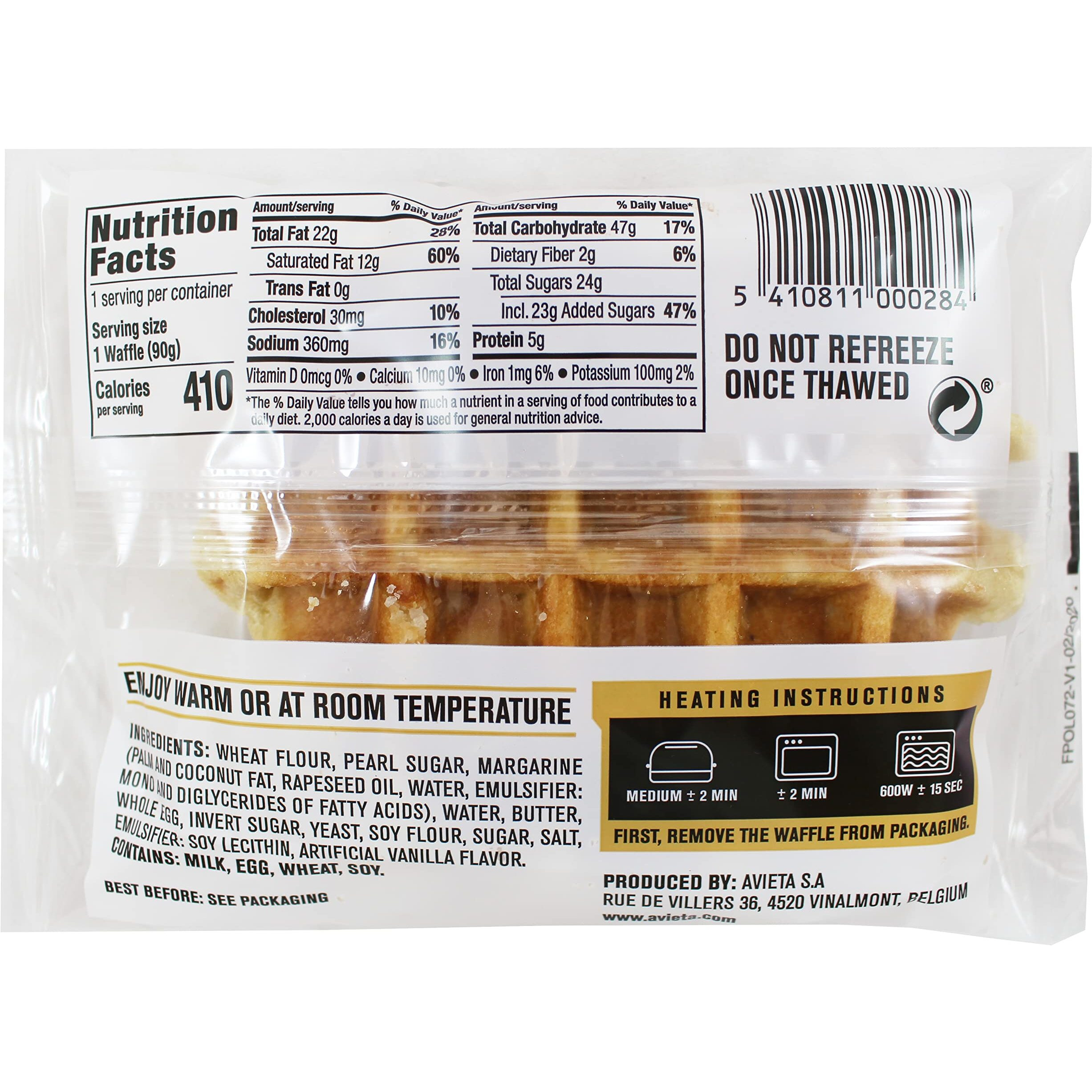 Avieta Belgian Pearl Sugar Waffles, 12 Individually Packed 3.17 Ounce