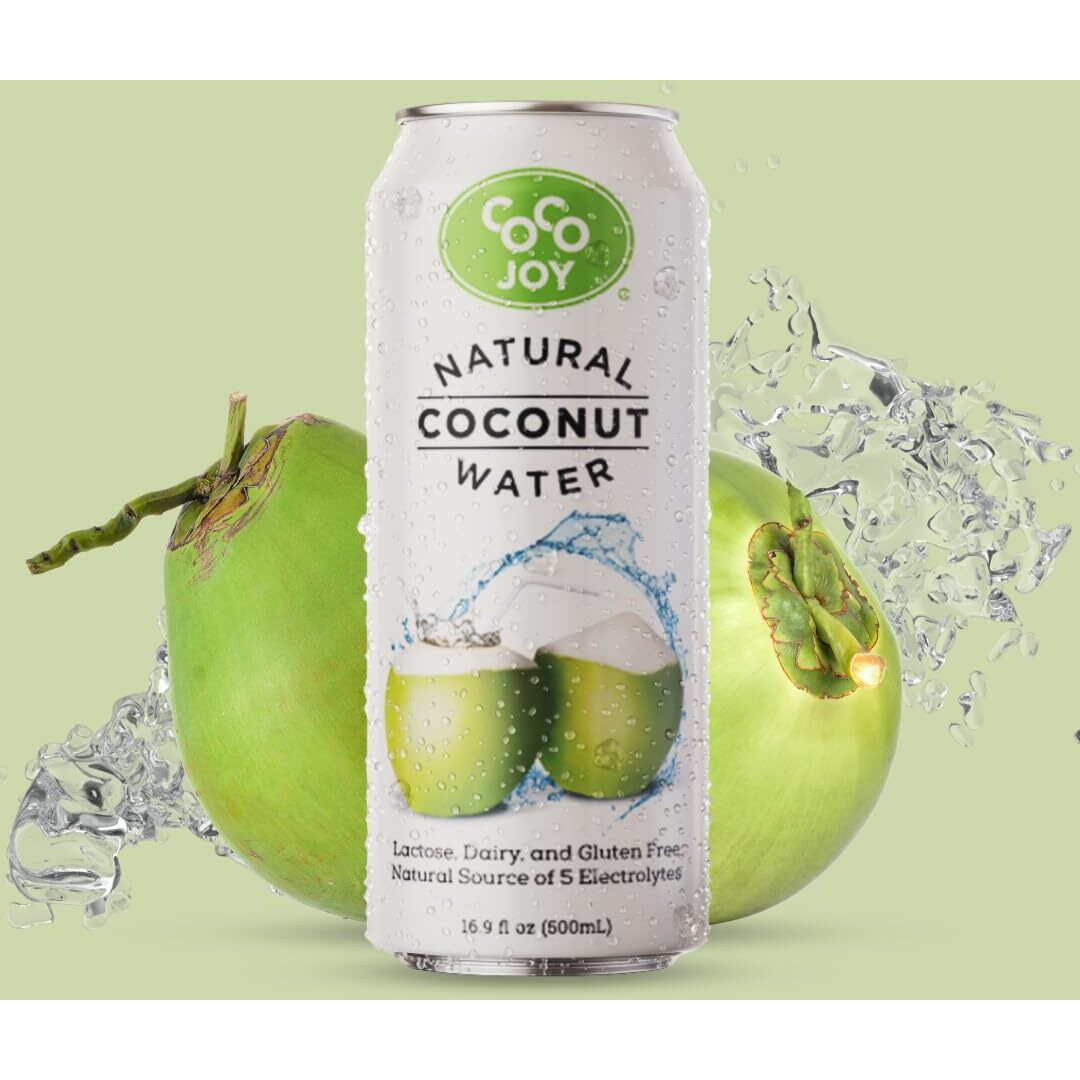 Coco Joy Natural Coconut Water, 100% Coconut Water, Fresh, Low-Calorie, High-Calcium, Nutrient-Rich Coconut-Water Drink With Electrolytes, Potassium, And Other Nutrients, 12 Pack