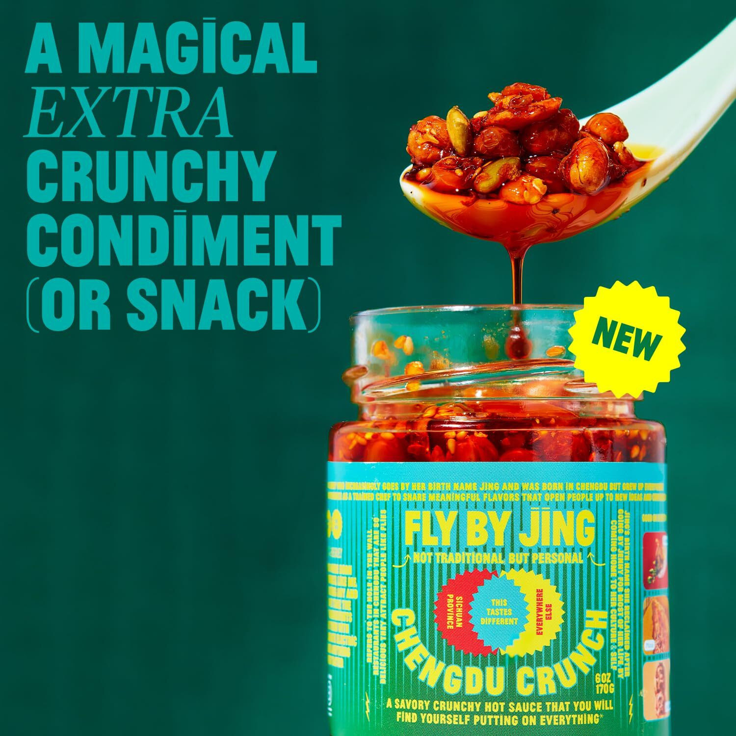 Flybyjing Extra Crunchy Chili Crisp - Gourmet Spicy Tingly Savory Chili Oil Sauce W/Extra Crunch - Versatile Sichuan Hot Sauce And Topping - All Natural Vegan And Nut Free, 6Oz (Pack Of 1)