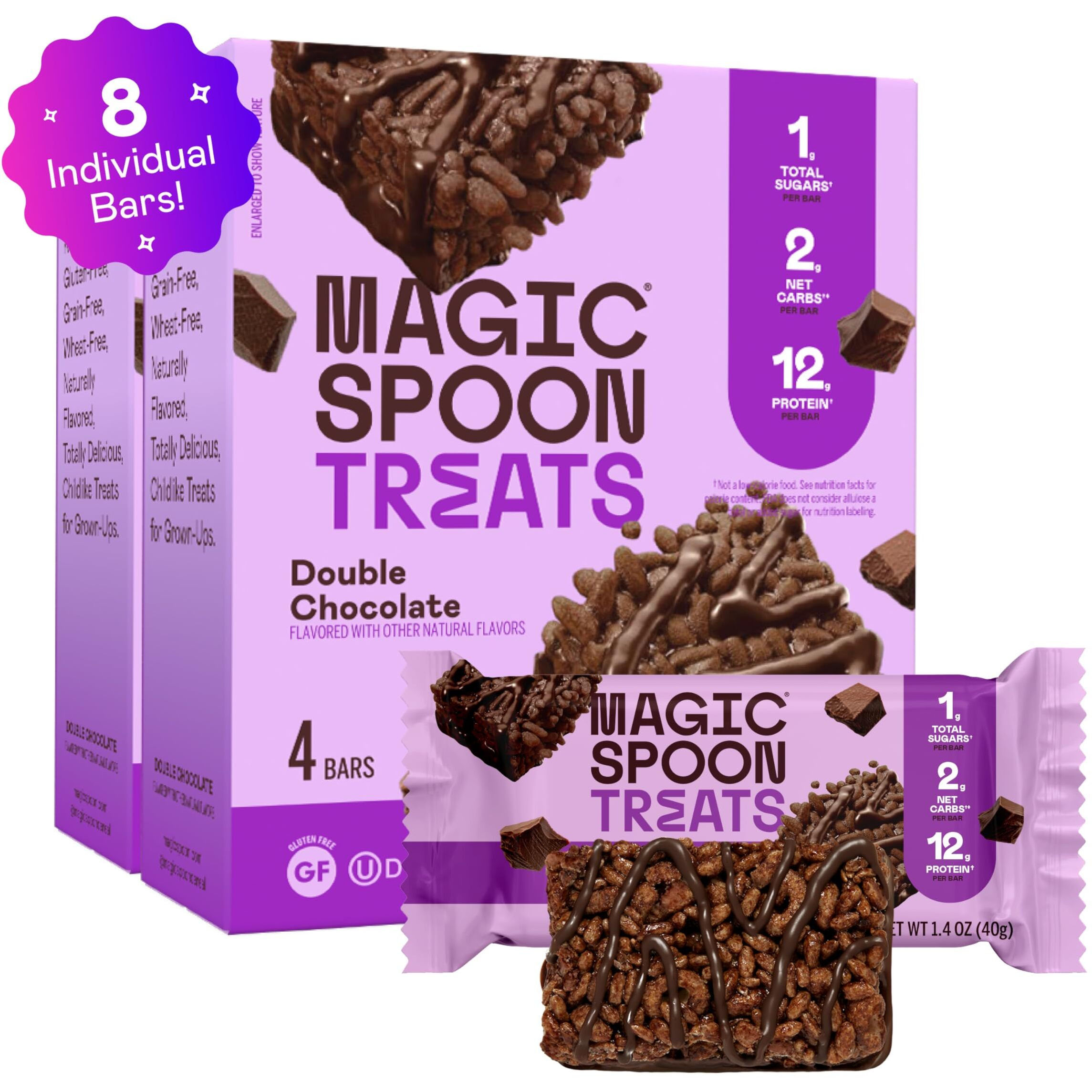 Magic Spoon Treats - High Protein, Low Carb, Keto Friendly, Low Sugar, Gluten Free, Crispy Protein Bar Cereal Bar, On-The-Go Healthy Snack (Double Chocolate, 8 Bars)