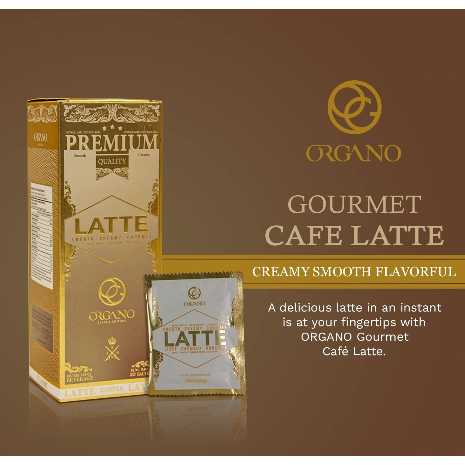 2 Boxes Organo Gourmet Cafe Latte,100% Certified Ganoderma Lucidum (40 Sachets)