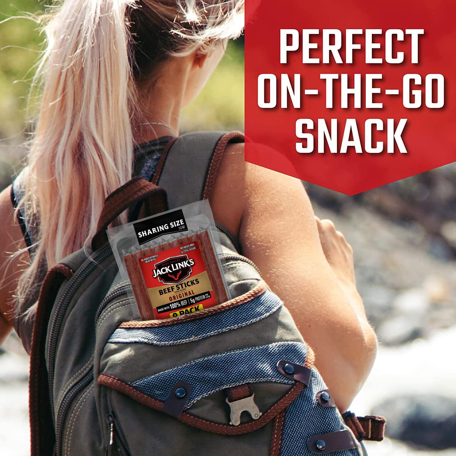 Jack Link's Beef Sticks, Original - Protein Snack, Meat Stick, Made With 100% Beef, No Added Msg** - 7.2 Oz.