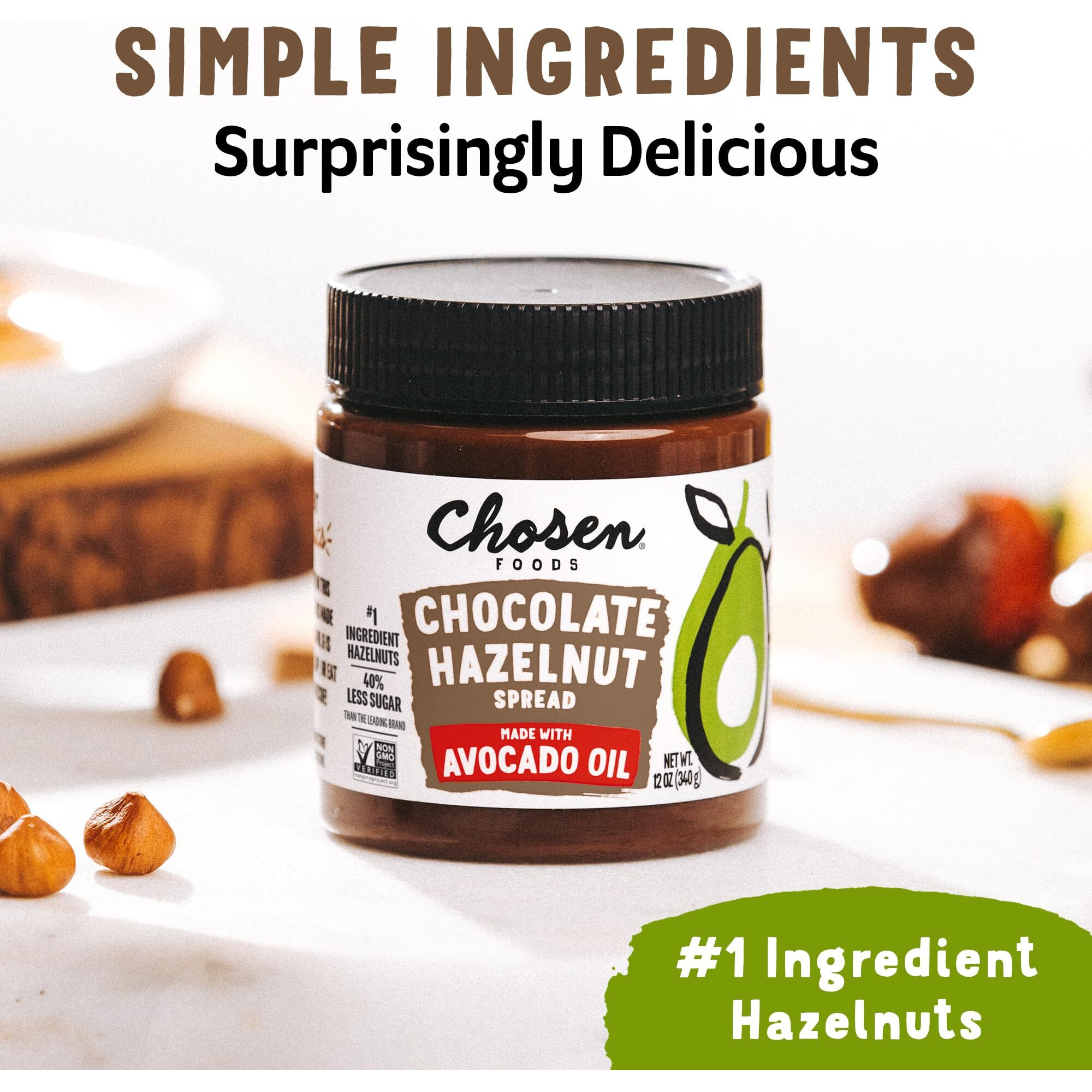 Chosen Foods Chocolate Hazelnut Spread Made With 100% Pure Avocado Oil 12 Oz 1-Pack