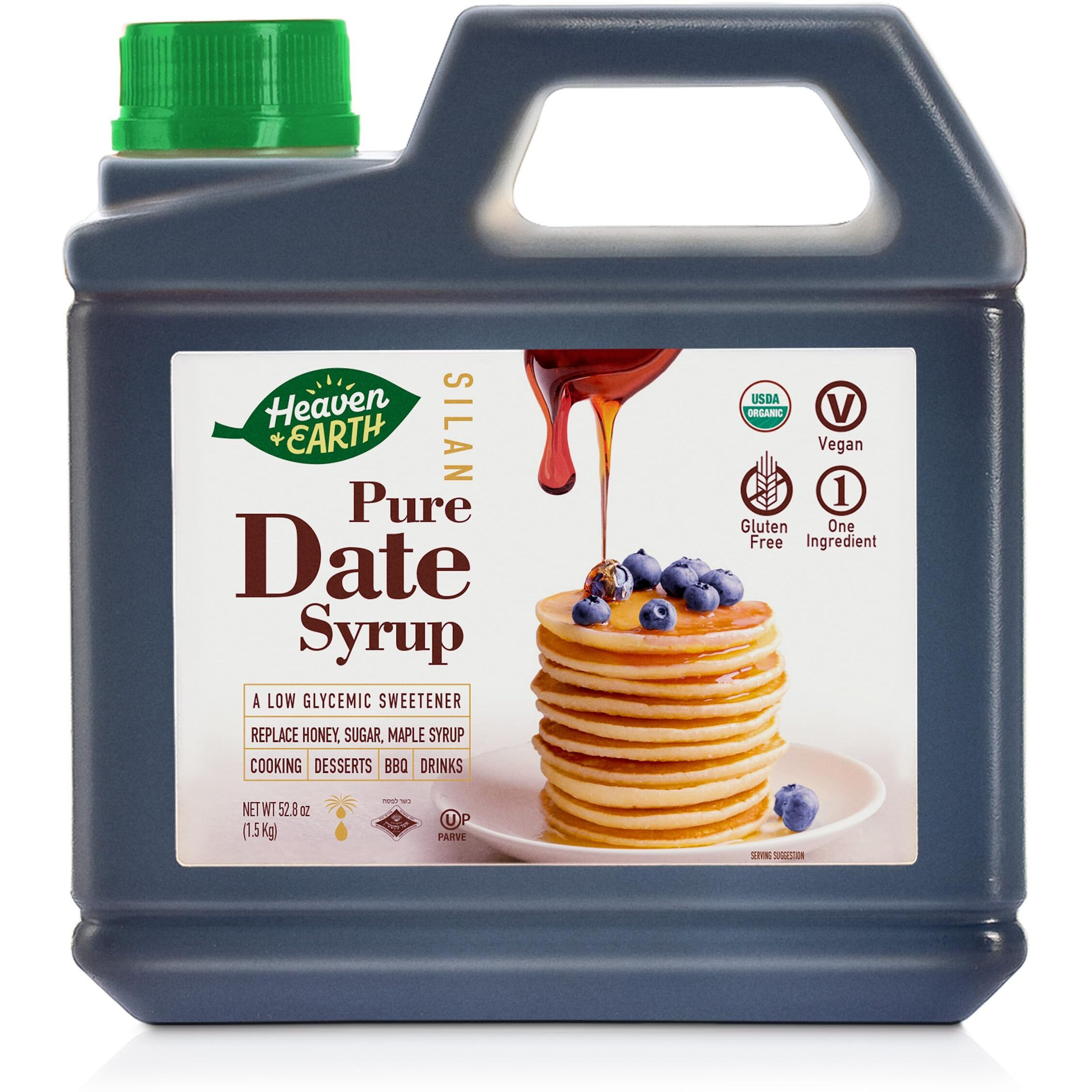Heaven & Earth 100% Organic Date Syrup, Silan (3.3 Lb) 52.8Oz | 1 Ingredient | All Natural Honey Alternative | Low Glycemic Index | Great Sugar Replacement | Organic Date Honey | Bulk Size | Kosher - Including Passover
