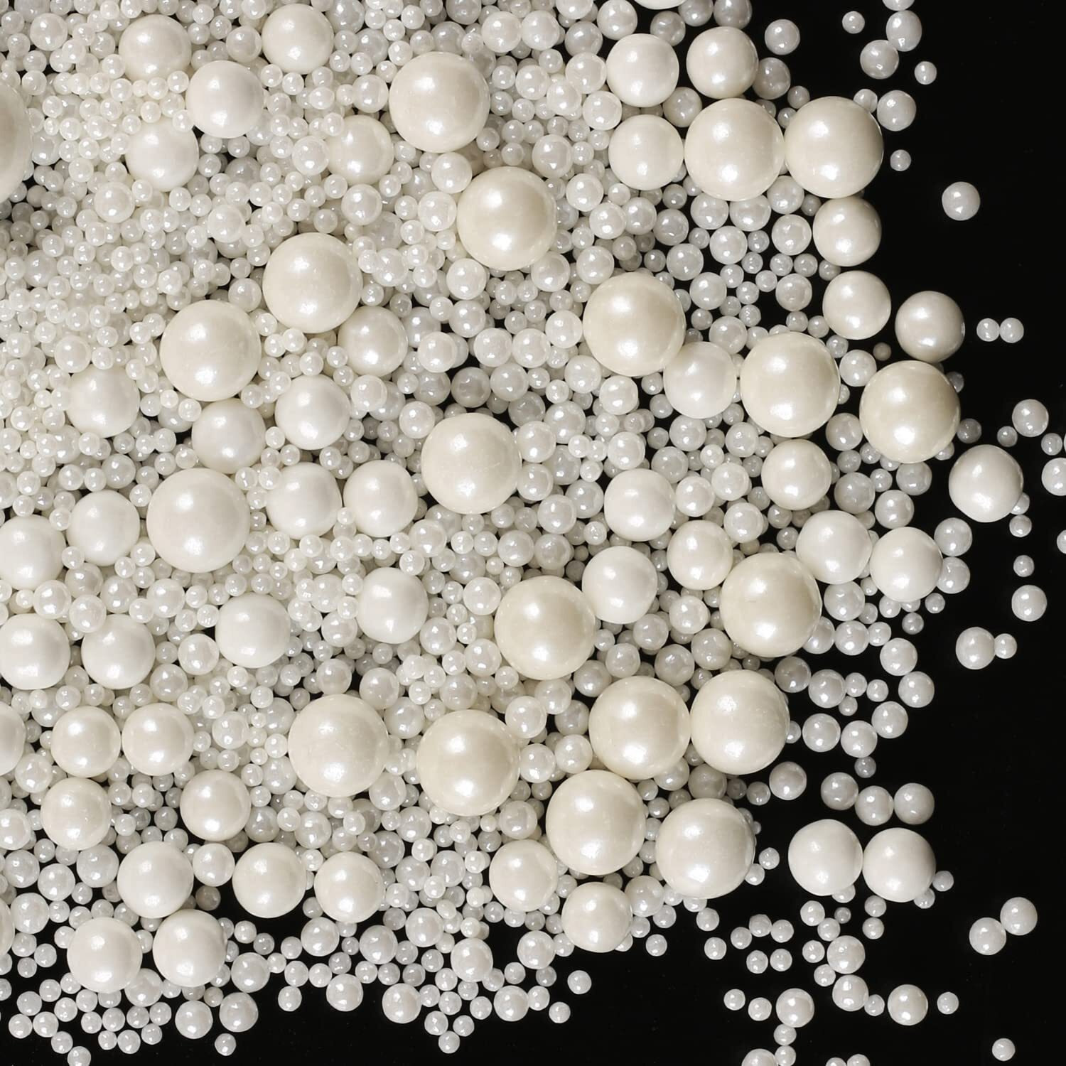 Kasvan White Pearl Sugar Sprinkles - Edible Candy Pearls 130G/4.58 Oz, Mix Size, Baking Cake Decorations, Ice Cream Toppings And Cookie Decorating, Wedding Party Chirstmas Supplies