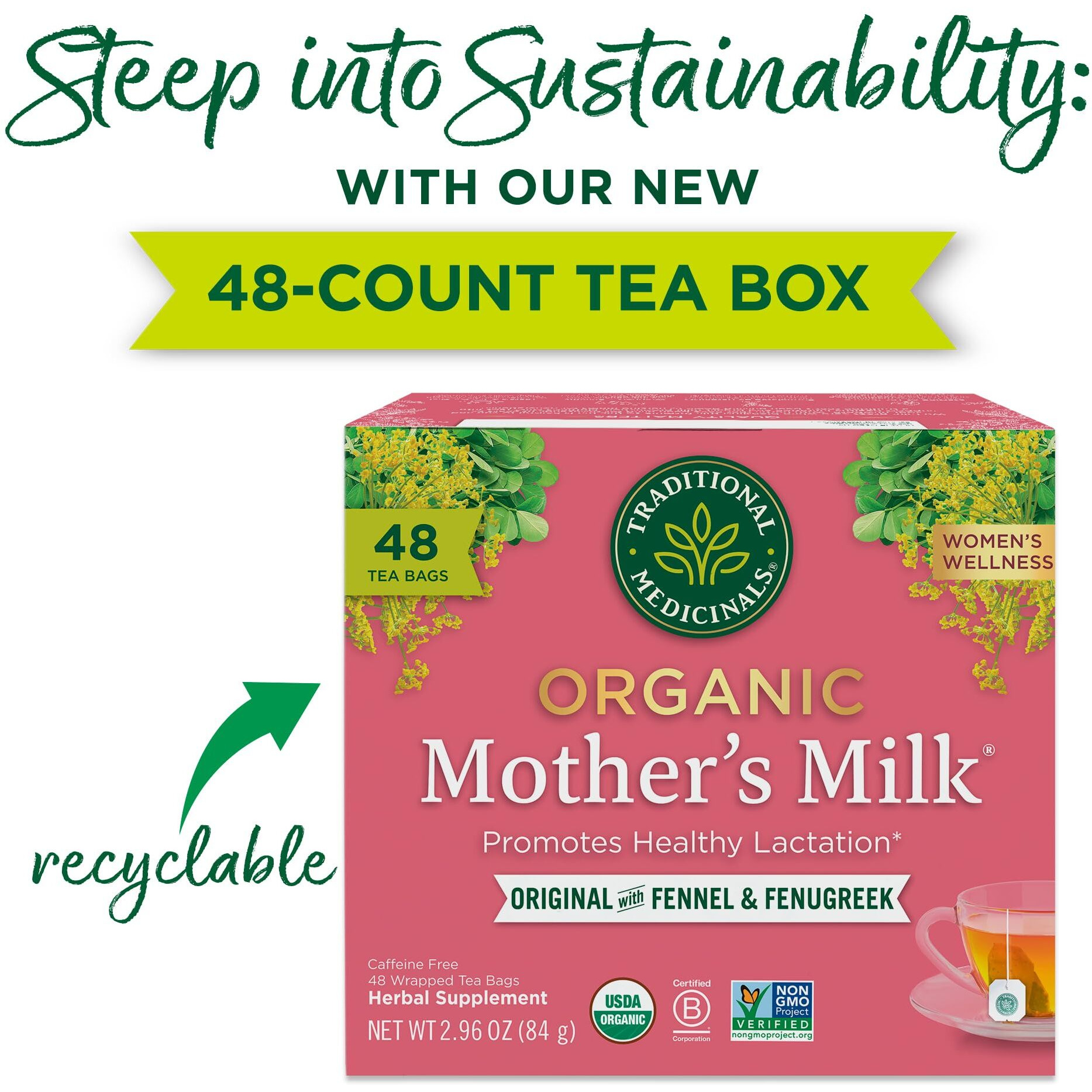 Traditional Medicinals Organic Mother's Milk Women's Tea, Promotes Healthy Lactation - 48 Tea Bags