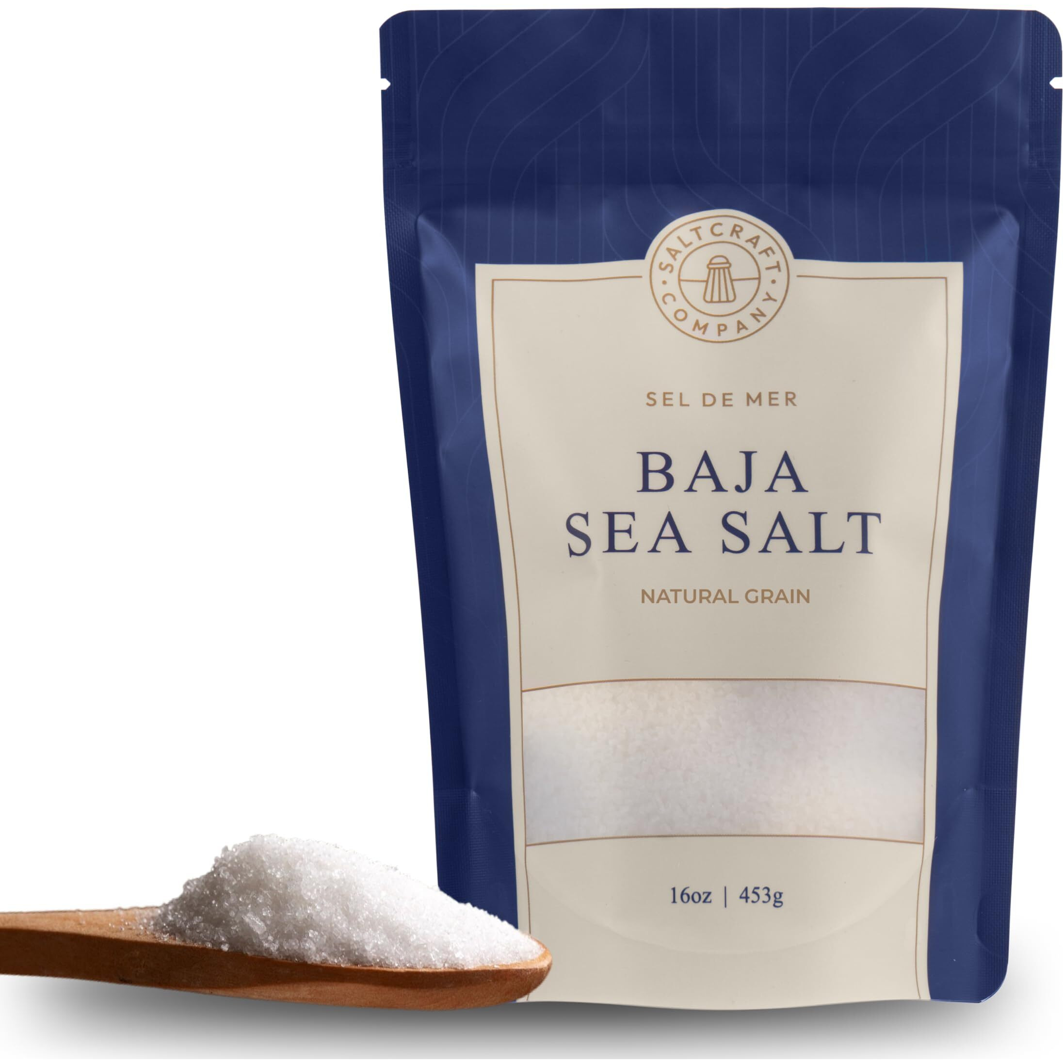 Saltcraft Company - Baja Sea Salt, Natural Grain Crystals, Low Sodium 30%, Kosher Certified & Mineral Salt, No Additives - 16 Ounce