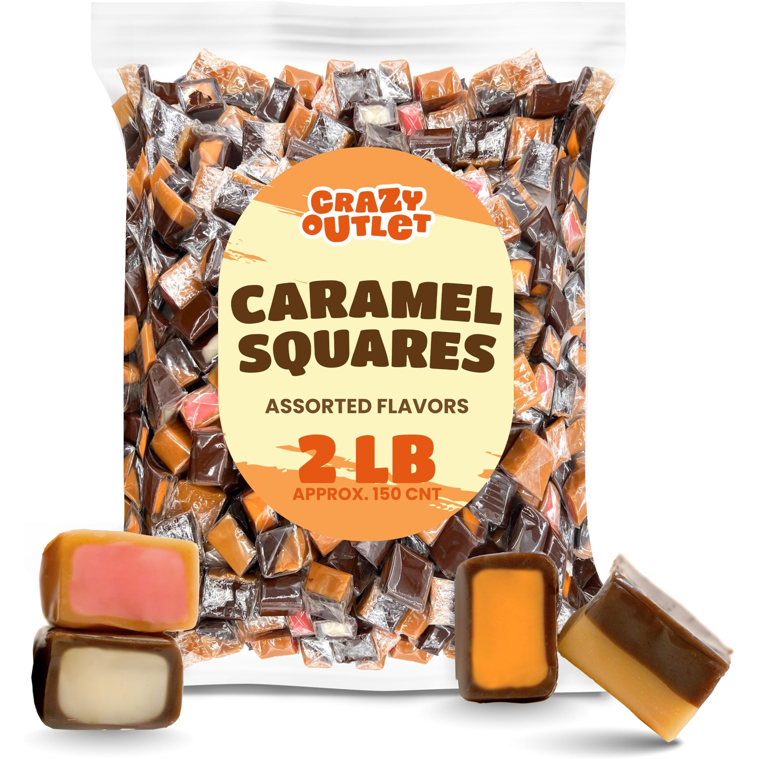 Caramel Cubes - Assorted Flavors Soft Filled Candy, Individually Wrapped, 2-Pound Bulk Pack (About 150 Count)