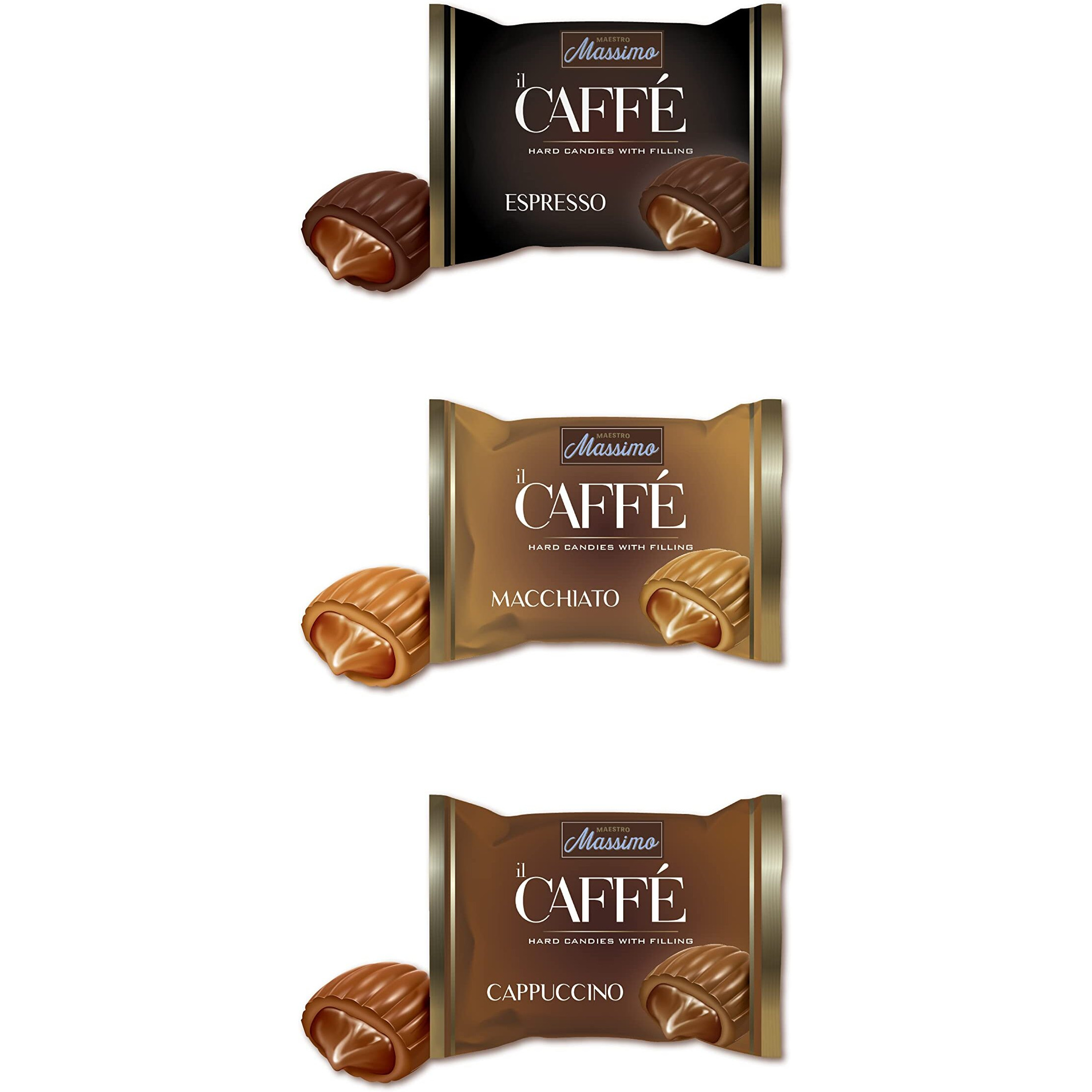 Maestro Massimo Hard Coffee Candy 2.2 Pound Pack Of 1 - Individually Wrapped Center Filling Macchiato, Espresso, Cappuccino Flavored Candies