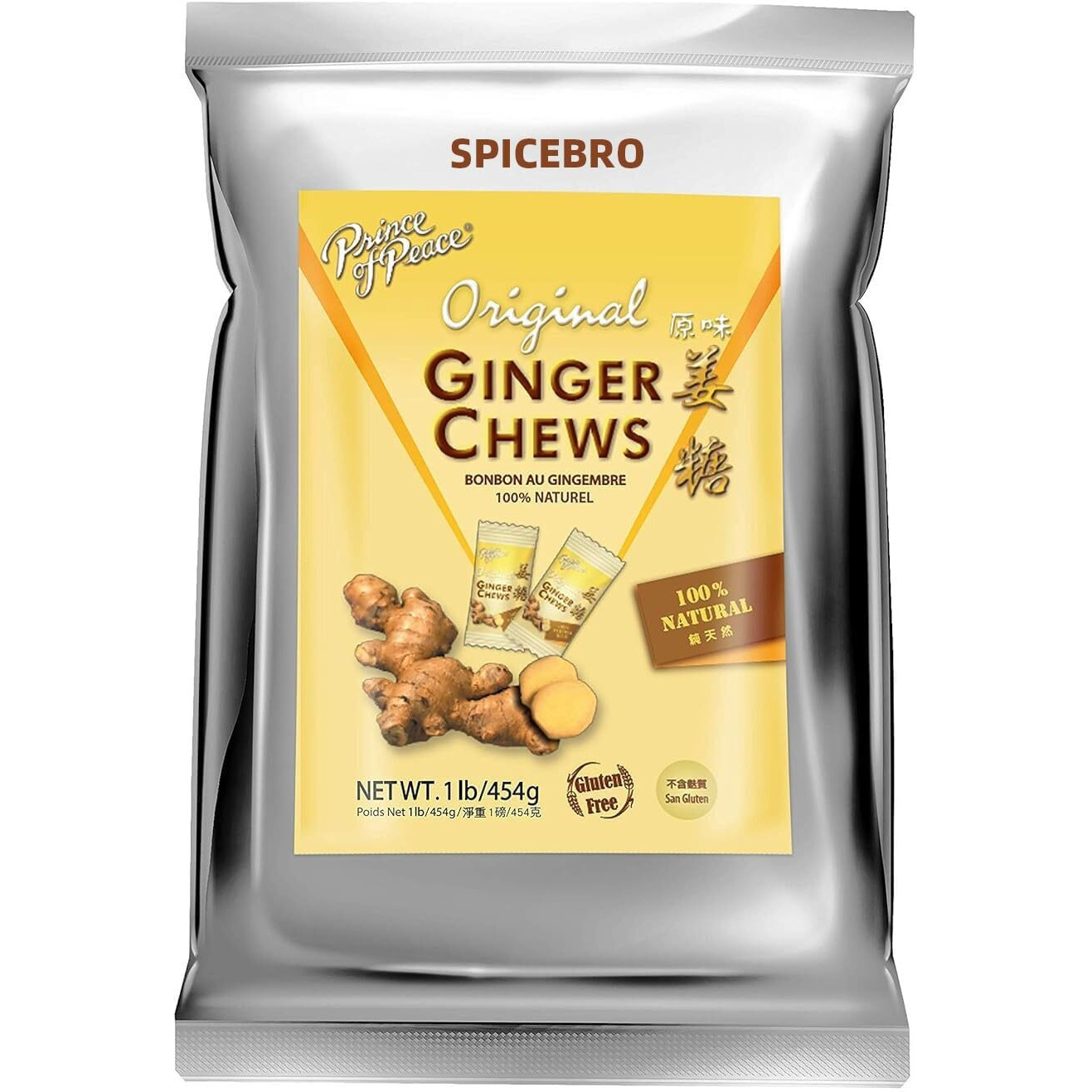 Prince Of Peace Ginger Chews Original, 1 Lb. Candied Ginger, Natural Ginger Chews Candy, Candy Pack, Selected By Spicebro Online Market
