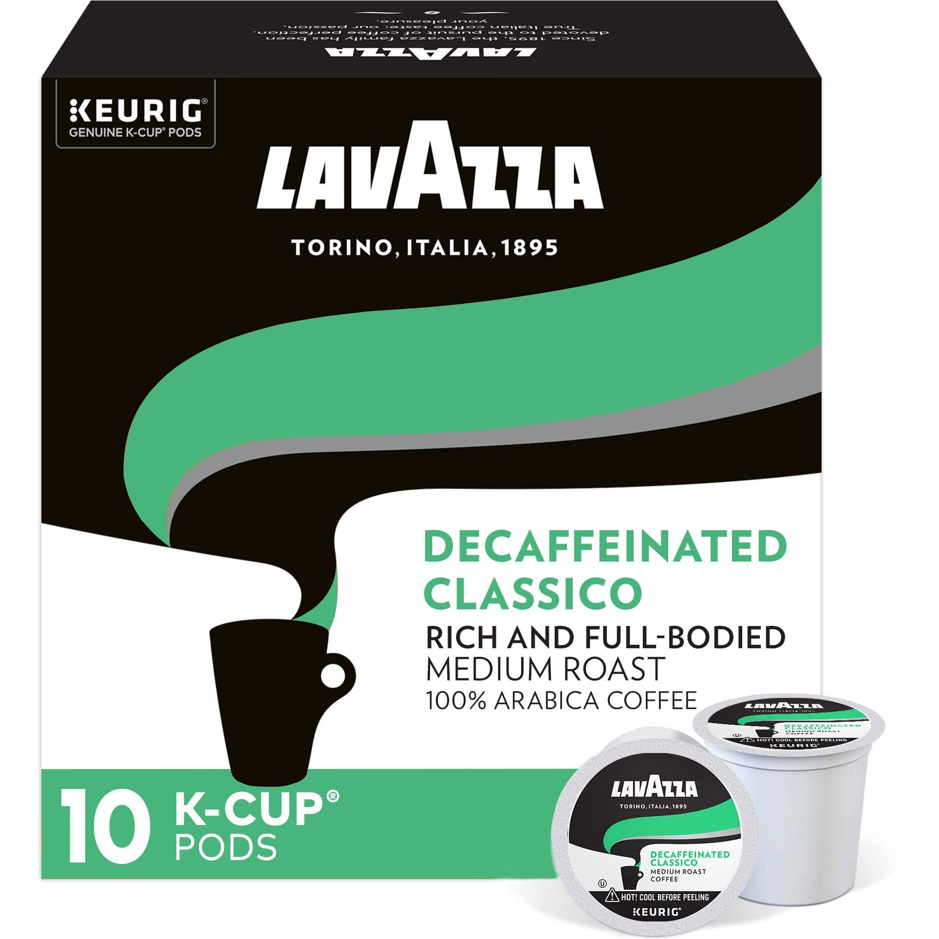 Lavazza Classico Decaf Single-Serve Coffee K-Cups For Keurig Brewer, Medium Roast, 10 Count Box ,Rich And Full-Bodied Flavor Delivers A Uniquely Intense Aroma Of Dried Fruits, 100% Arabica Coffees