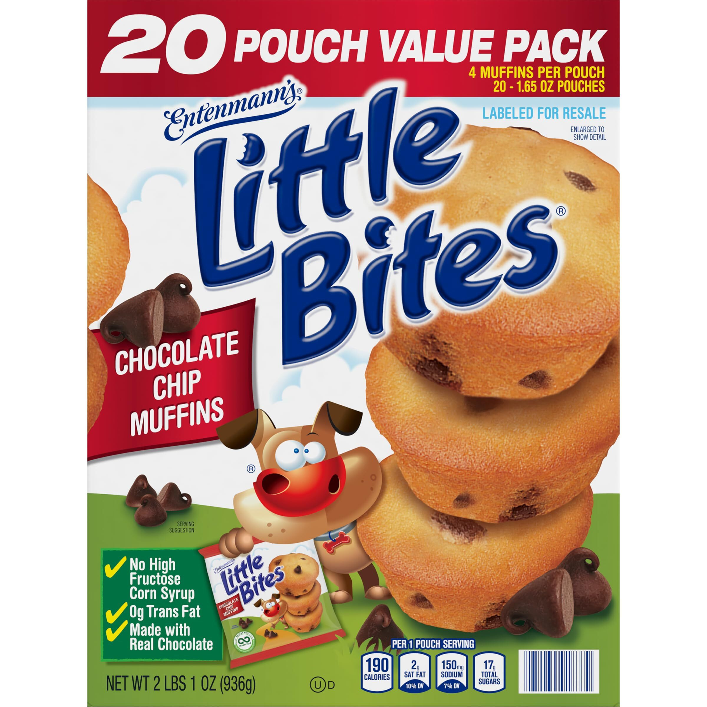Entenmann's Little Bites Chocolate Chip (Value Pack) Mini Muffins, 20 Packs, 33 Oz