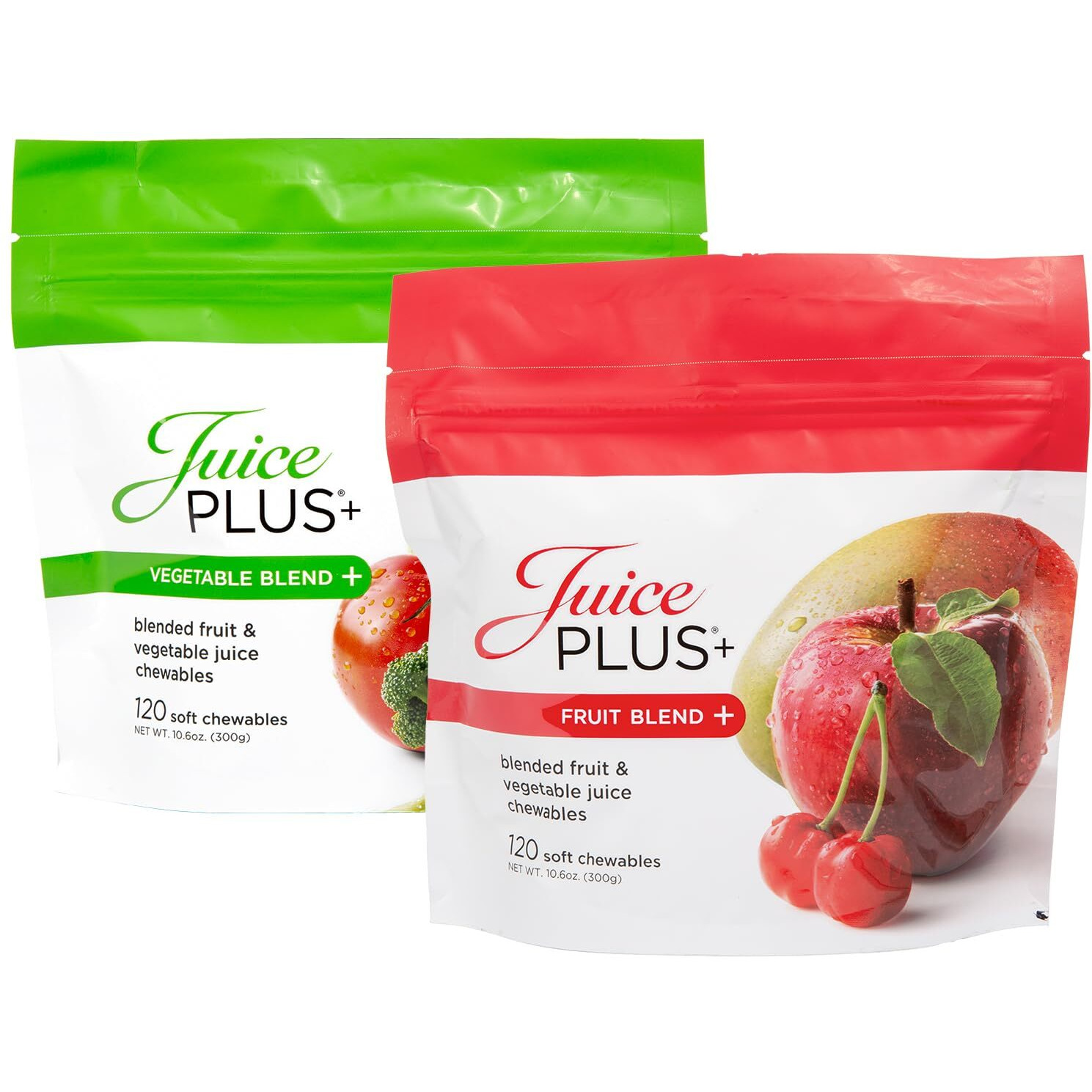 Juiceplus+ Fruit & Vegetable Blend Soft Chews (Chewables) - Delicious Vegan Gummies For Adults & Kids - 20 Fruits & Veggies, Vitamins - Easy To Chew - Prepacked 4 Pouches (2 Pouches, 30 Chews Each)
