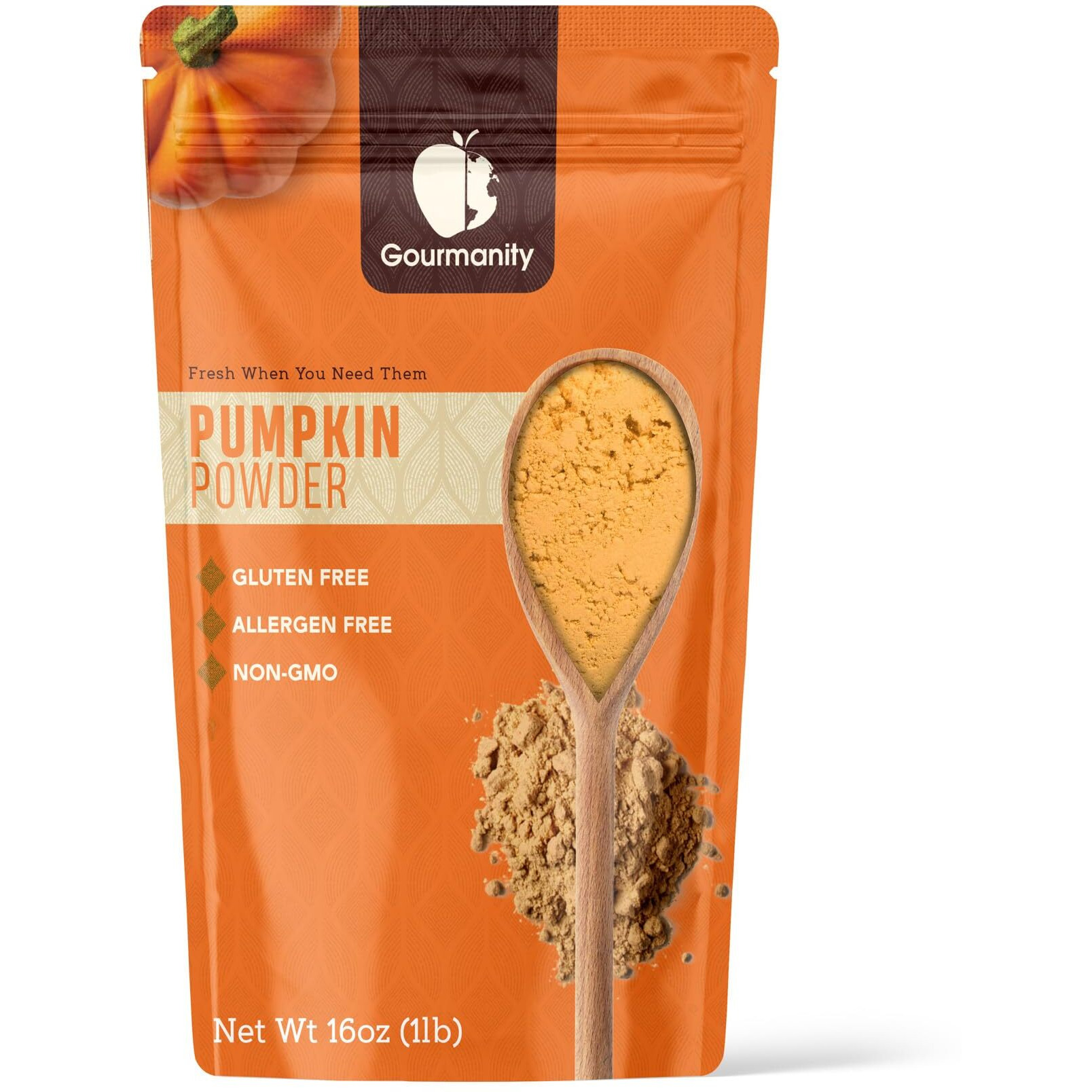 Gourmanity Pumpkin Powder For Cooking And Baking, Pumpkin For Dogs And Cats, Aids Digestion, High In Fibre, Dehydrated Pumpkin, Mix With Water To Form A Delicious Puree, All Natural, Non-Gmo, 1Lb Resealable Bag
