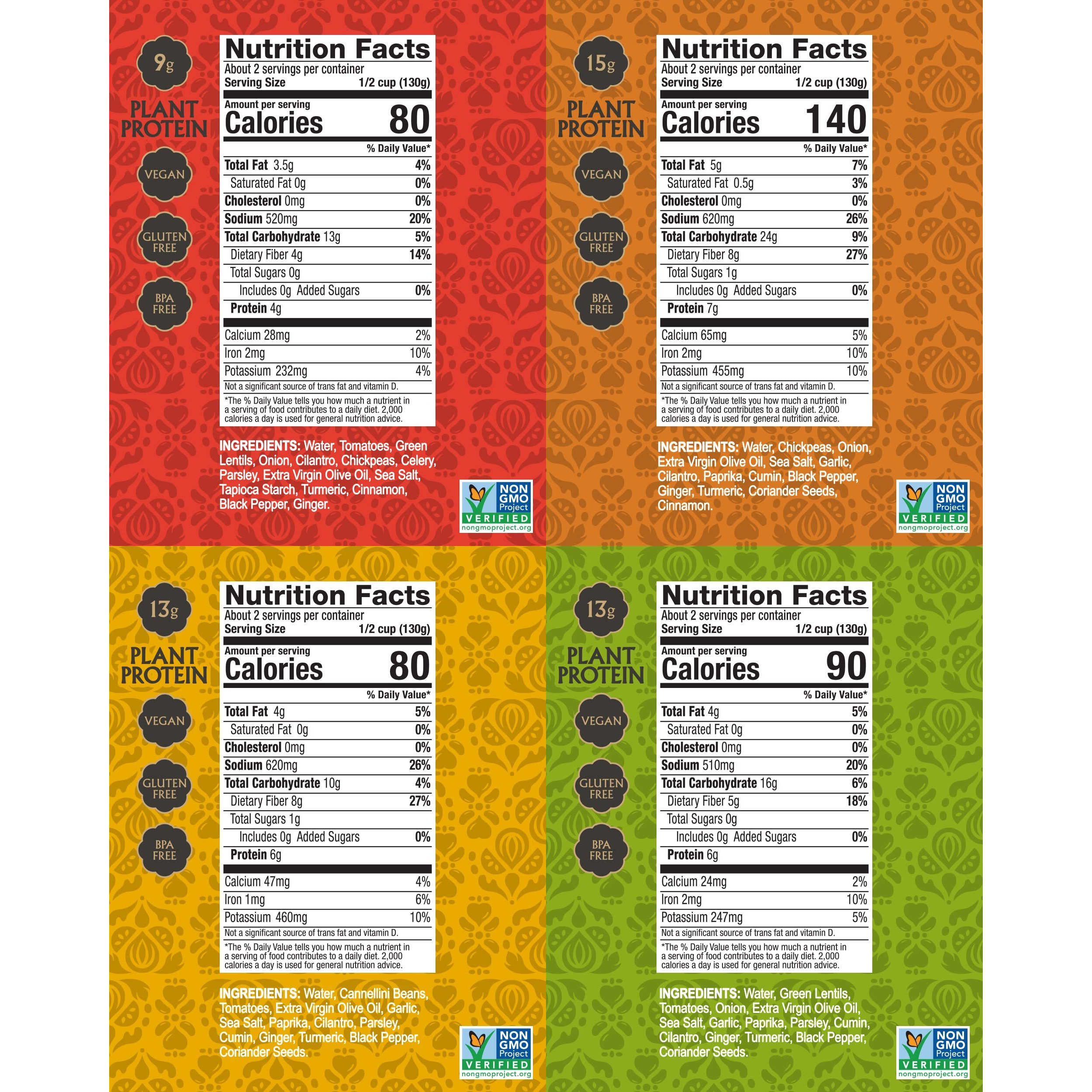 Mina Moroccan Lentils, Chickpeas, White Beans & Harira - Healthy Snacks Variety Pack Of 8 (10 Oz), Lentils Ready To Eat, Vegan Protein, Gluten-Free Instant Food, Microwave Meals, Non-Gmo, Kosher