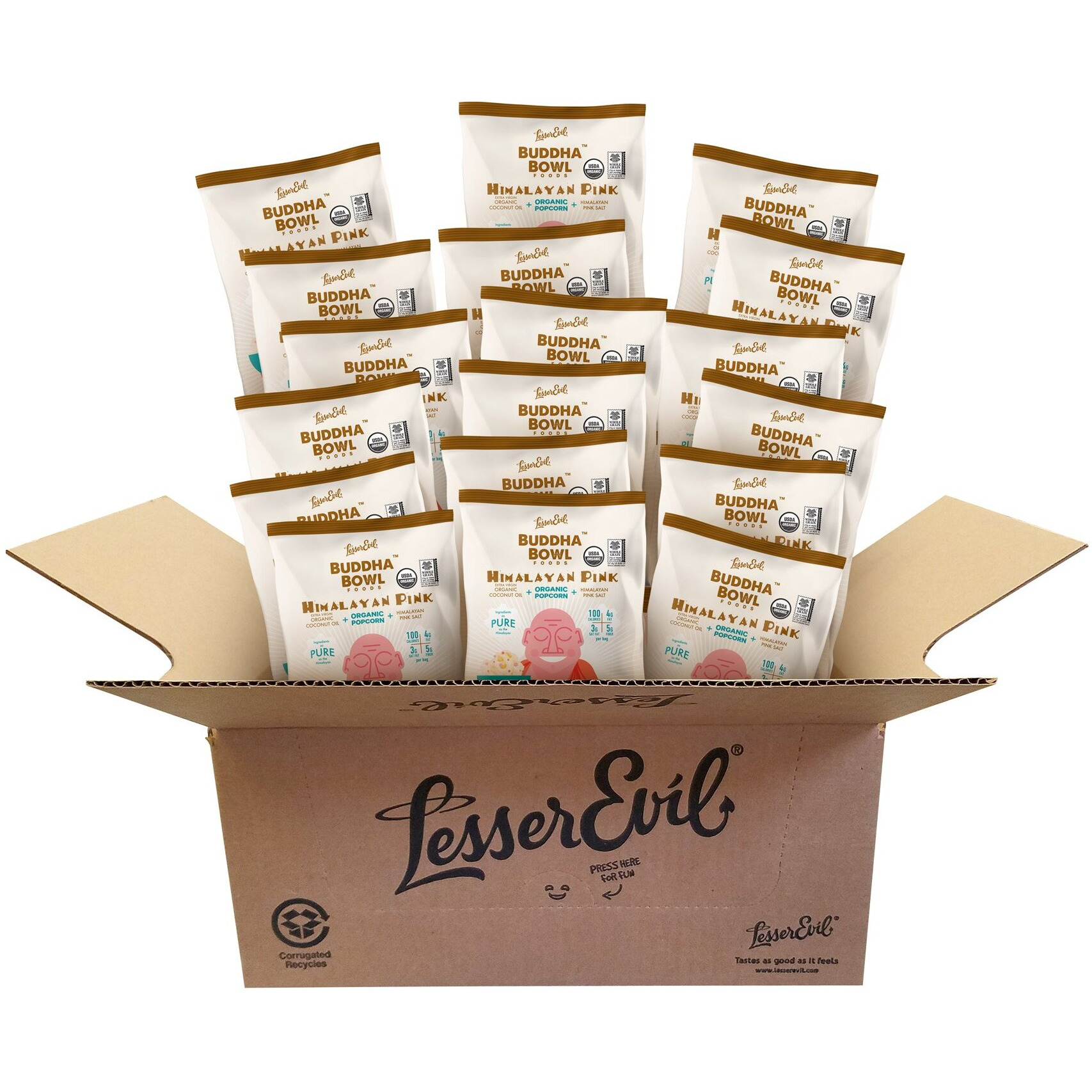 Lesserevil Organic Popcorn, Himalayan Pink Salt, .88 Ounce, 18 Count