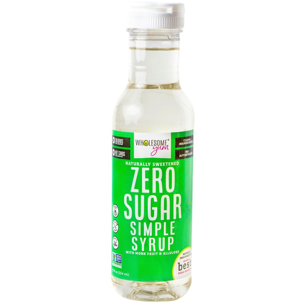 Wholesome Yum Keto Simple Syrup - Skinny Sugar Free Simple Syrup With Monk Fruit & Liquid Allulose - Natural Sweetener For Drinks, Cocktails, Coffee, & Cooking - Low Carb, Gluten Free (12 Fl Oz)