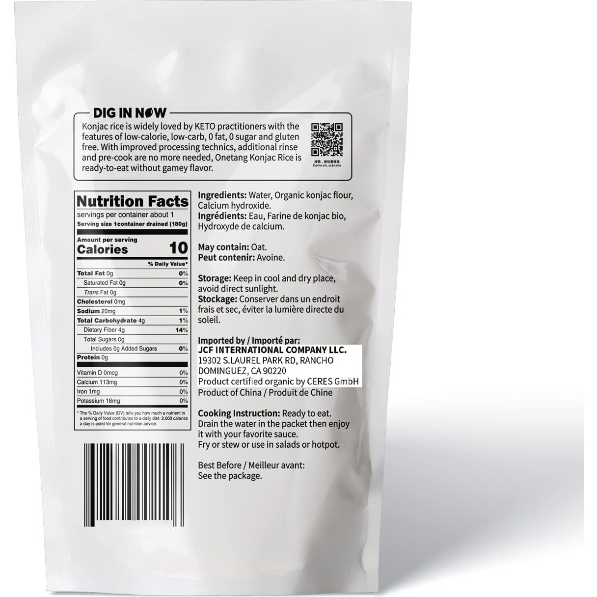 Onetang Organic Shirataki Konjac Angel Hair Noodles, Usda Organic, Vegan, Gluten Free, Fat Free, Keto Friendly, Low Carbs 5 Pack Inside 8.11 Oz, 40.6 Oz
