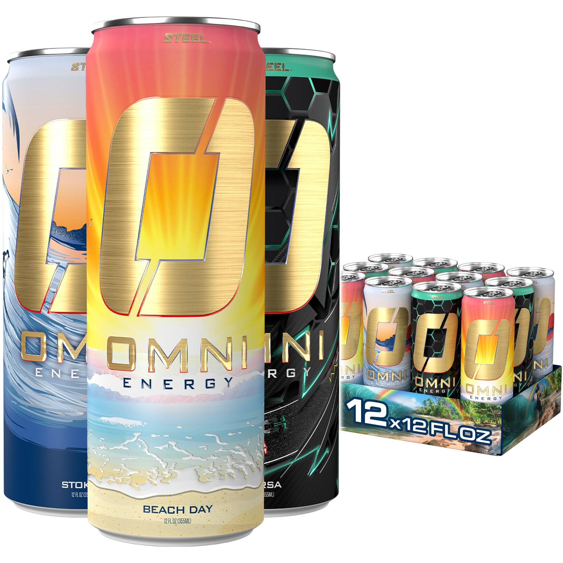 Omni Energy Drink Variety 12 Oz (Pack Of 12) | Contains 200Mg Natural Caffeine, B Vitamins, Coq10, Ginger Root Extract | Sugar-Free, Low Calorie, Energy Drink For All-Day Vitality