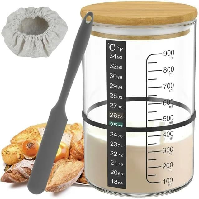 Pro Sourdough Bread Starter Kit - 34 Oz Sourdough Jar With 5 Unique Features For The Perfect Sour Dough Bread & Sourdough Starter Kit - Baking Supplies (34Oz-1Pack)