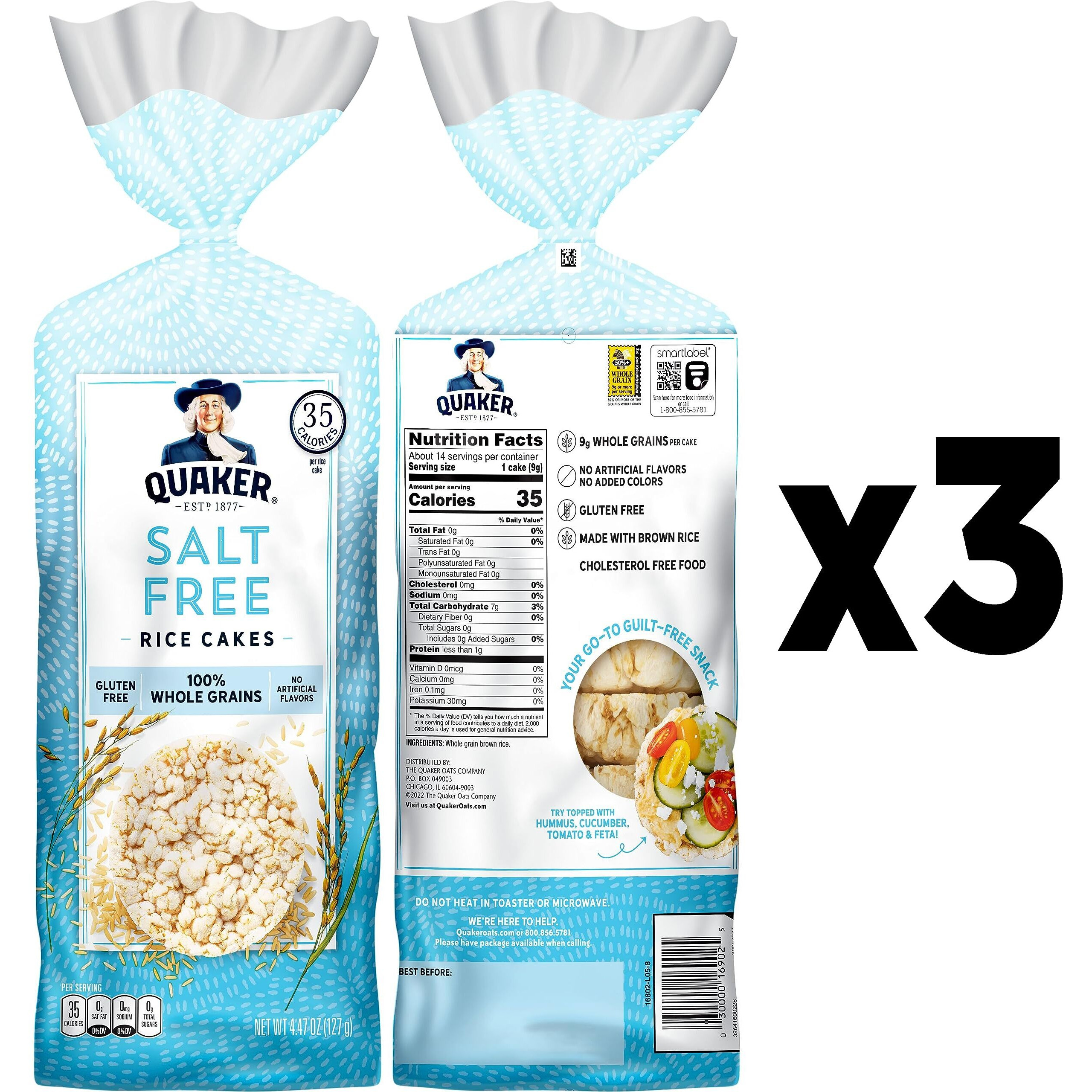 Quaker Large Rice Cakes, Salt Free, 8.53 Ounce (Pack Of 3)