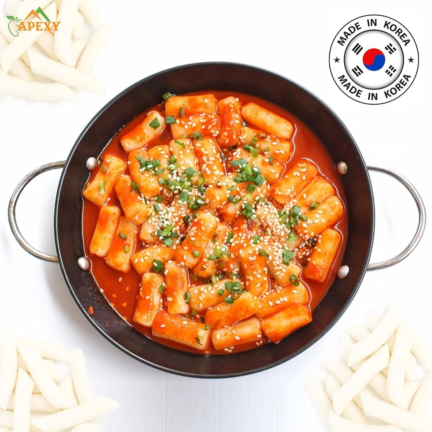 Apexy Korean Rice Cake Tteokbokkik Rice Cake, Chewy Tteok, Authentic Korean Street Food Snack, Perfect With Cheese And Ramen Noodles, No Msg, No Corn Syrup, Vegan And Gluten Free, Non-Gmo 21.16 Oz